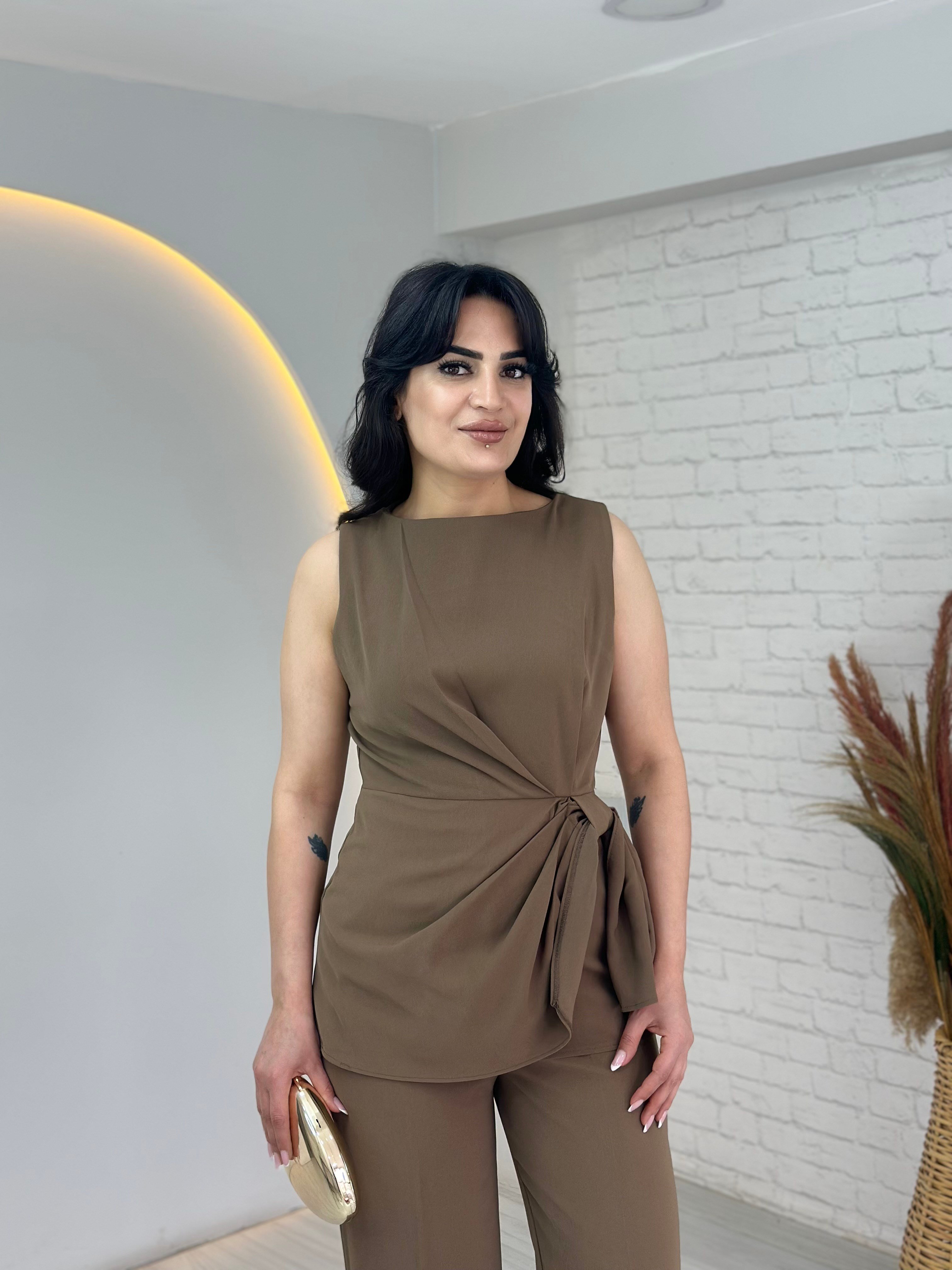 Tower Kahve Tasarım Bluz Pantolon Takım A103