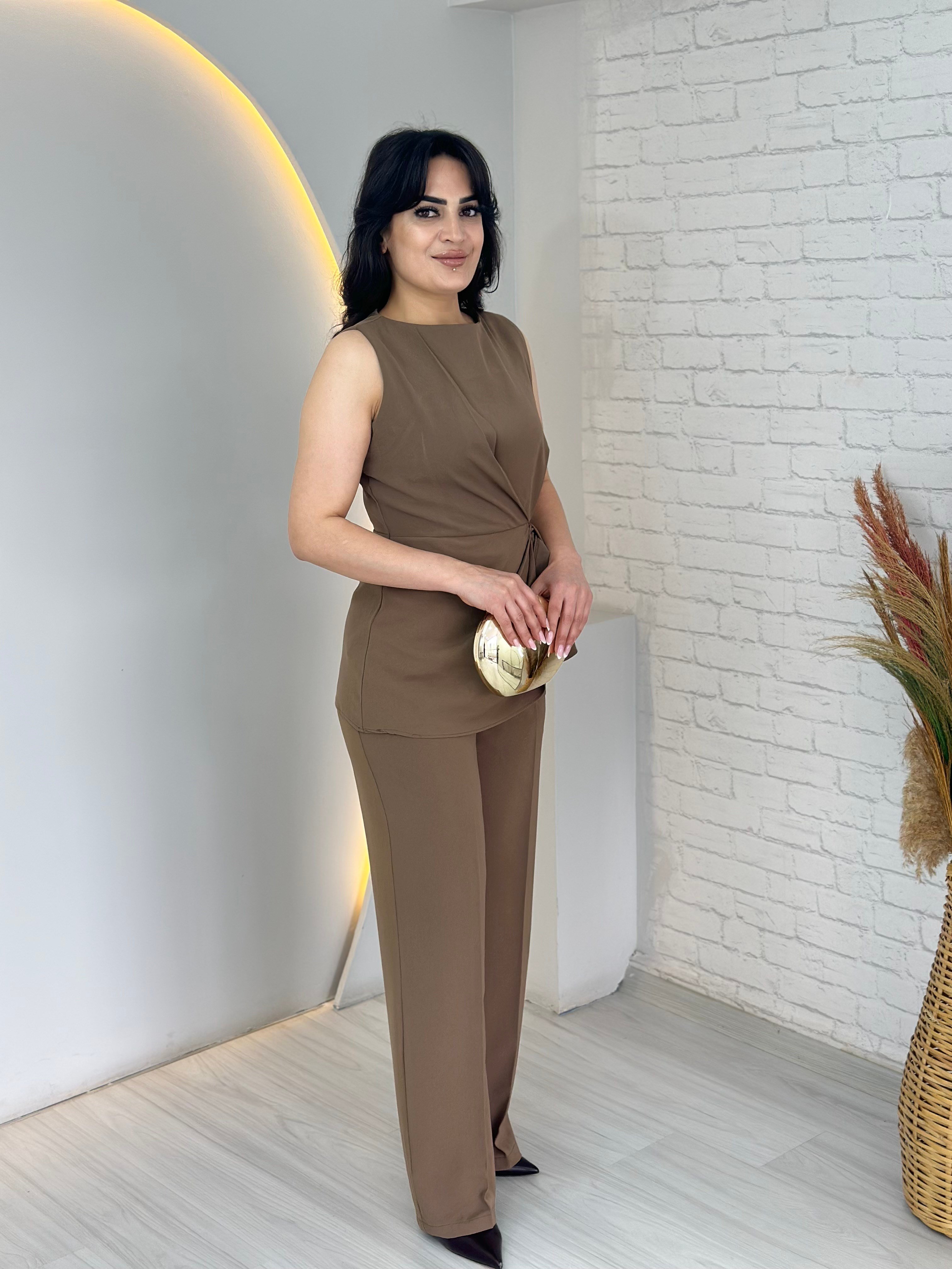 Tower Kahve Tasarım Bluz Pantolon Takım A103