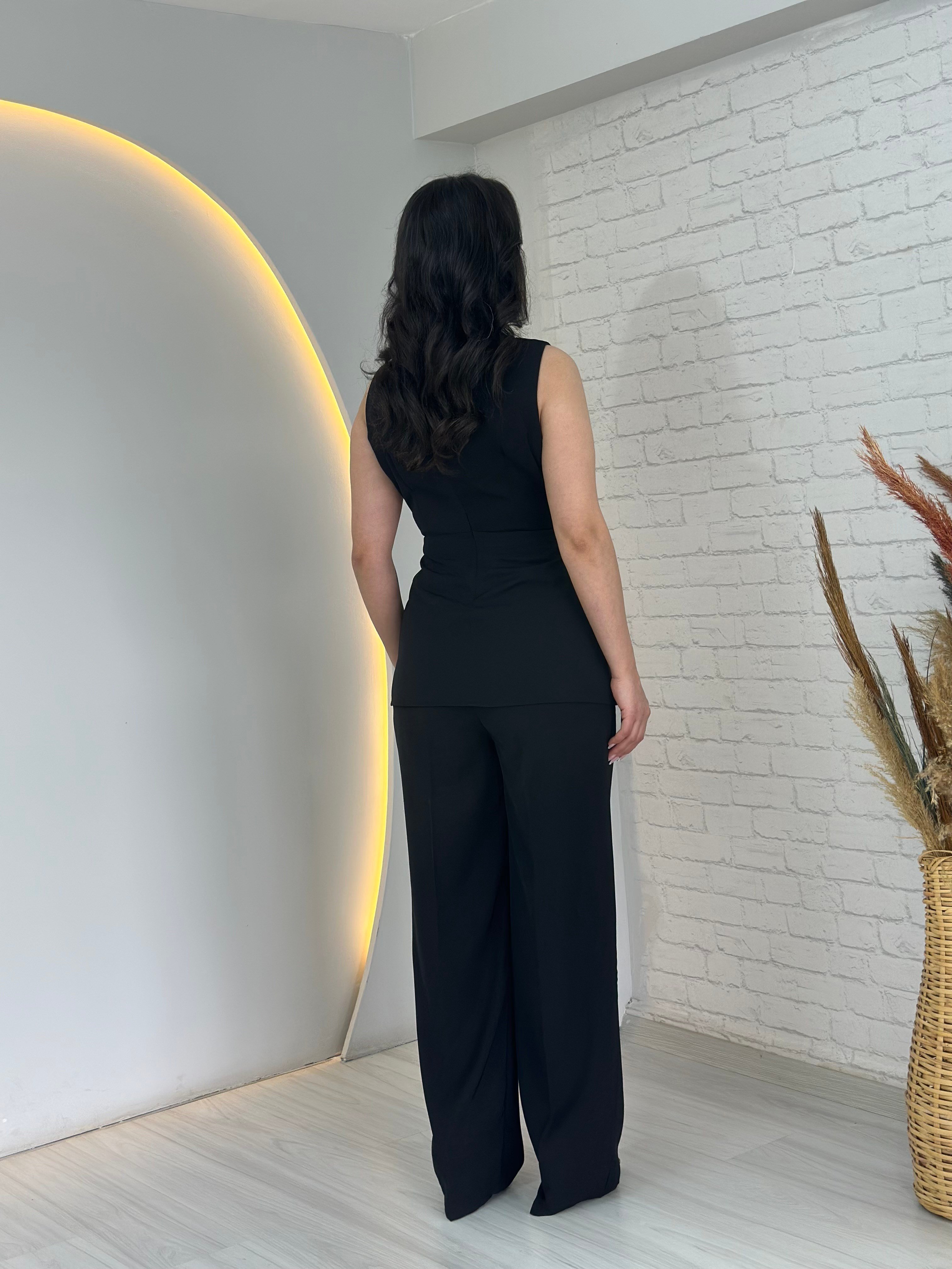 Tower Siyah Tasarım Bluz Pantolon Takım A103