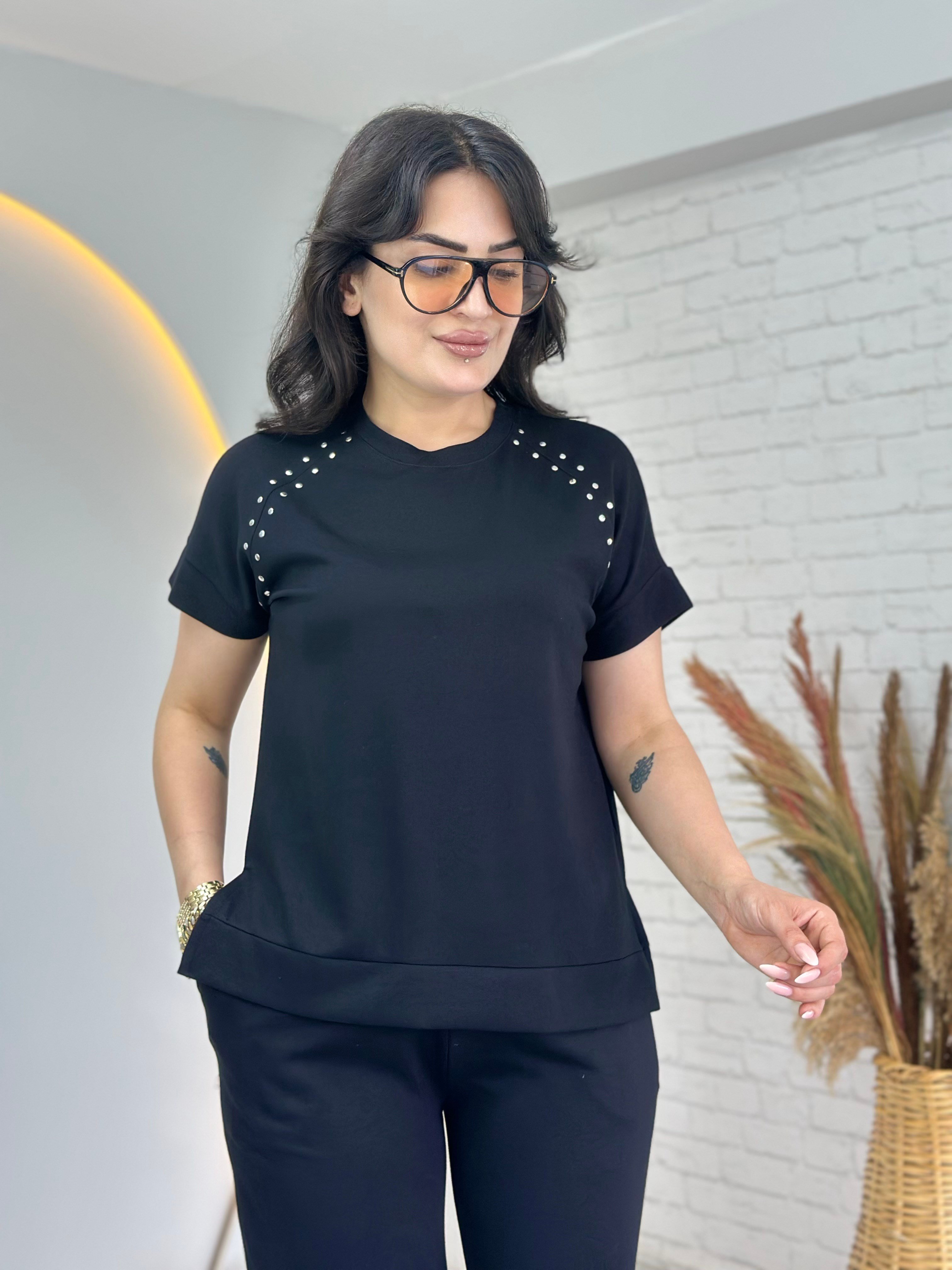 Viom Siyah Bisiklet Yaka Yaka Paça Çıtçıt Detaylı İkili Modal Takım D149