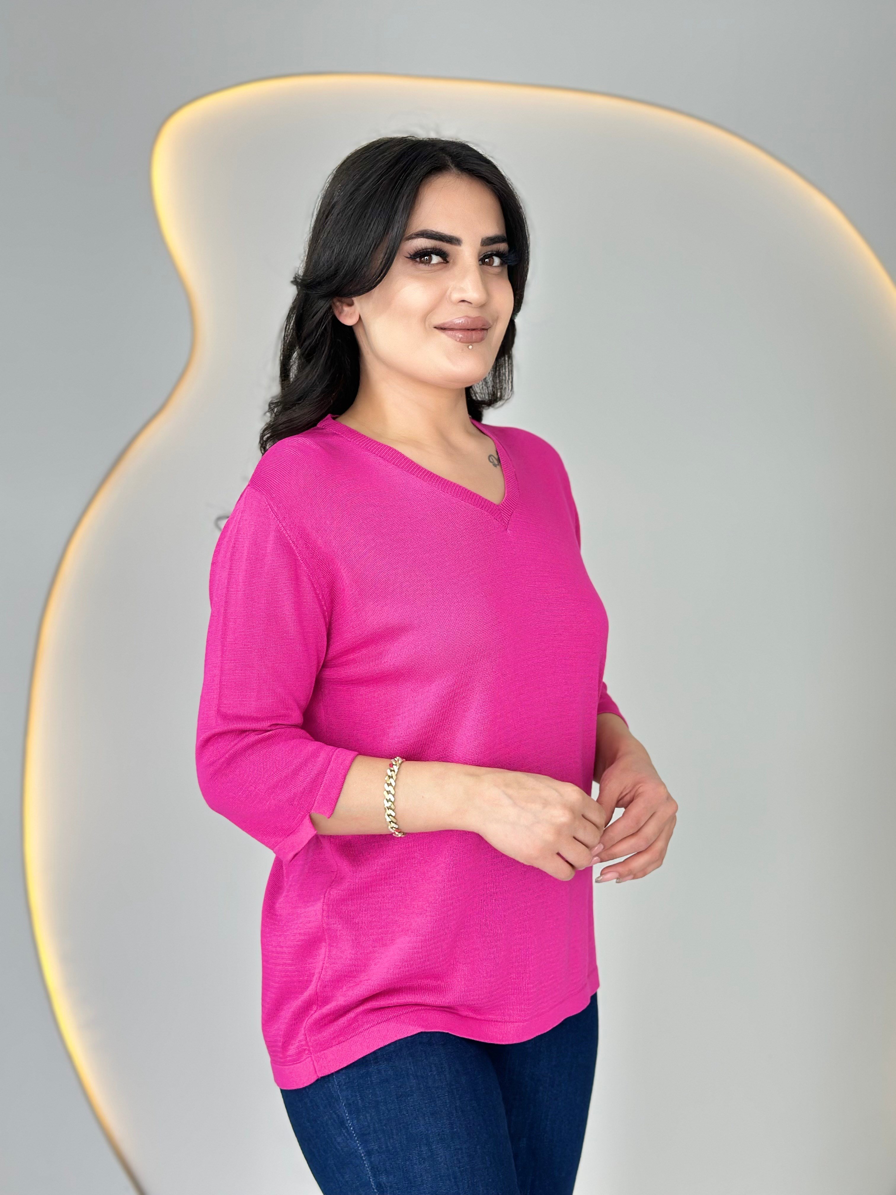 Vior V Yaka Merserize Bluz Pembe