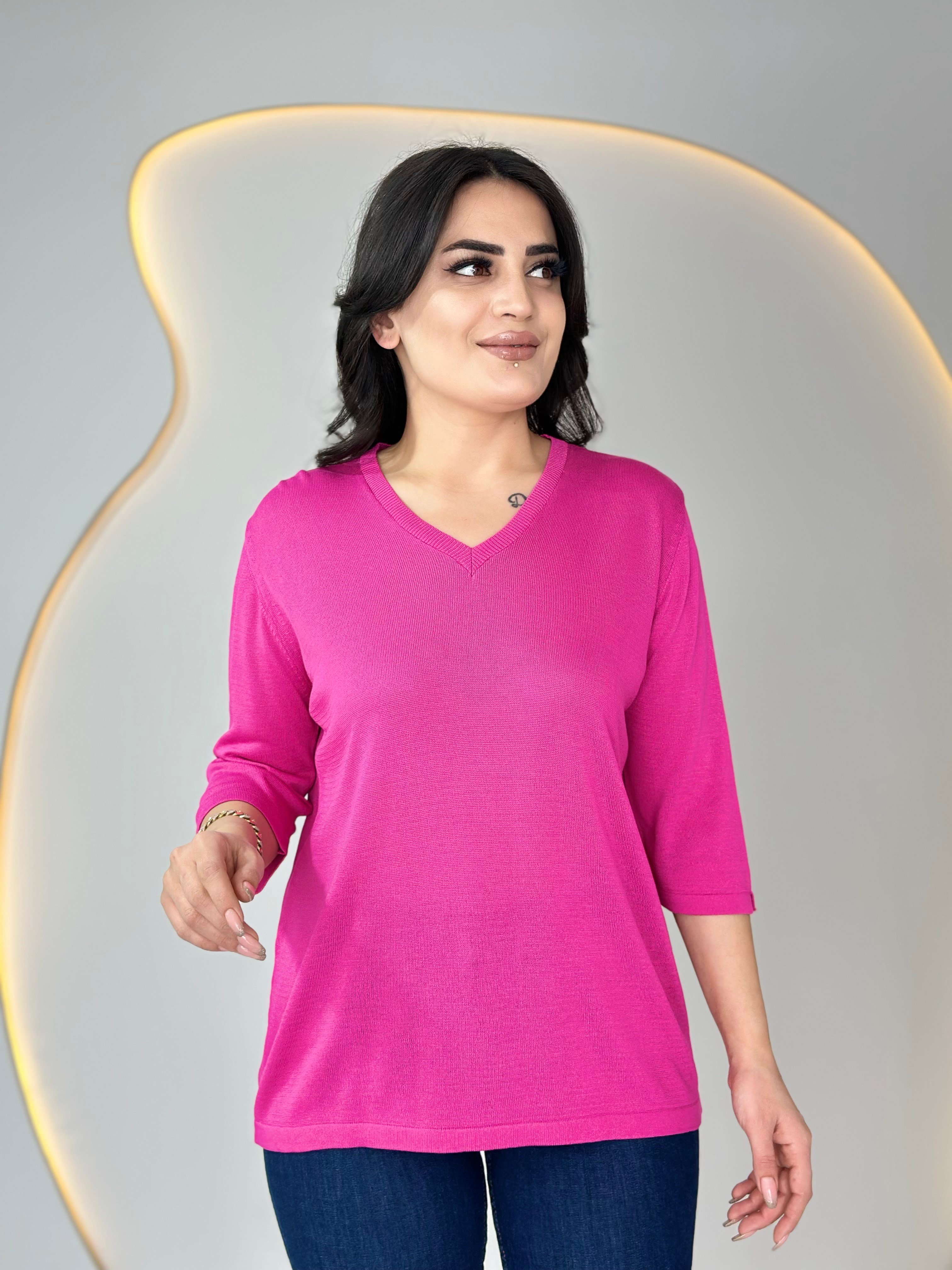 Vior V Yaka Merserize Bluz Pembe