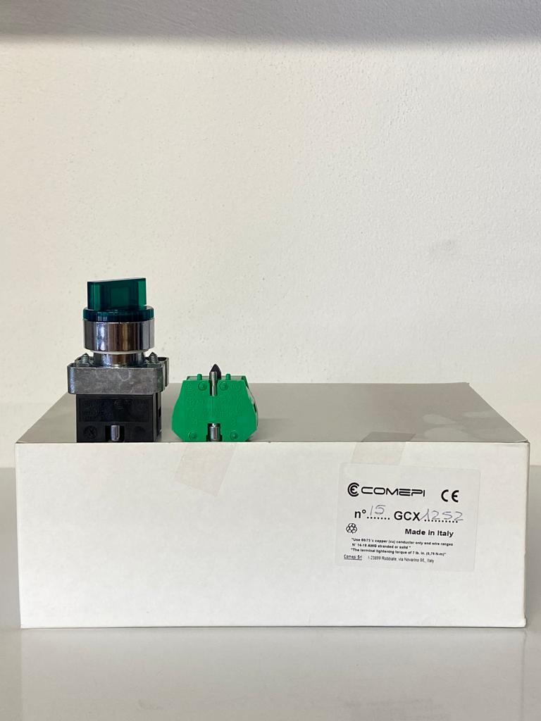 COMEPI 0-1  IŞIKLI MANDAL BUTON YEŞİL Q22mm 2 Pozisyon 1NA kontak düzeni IP65