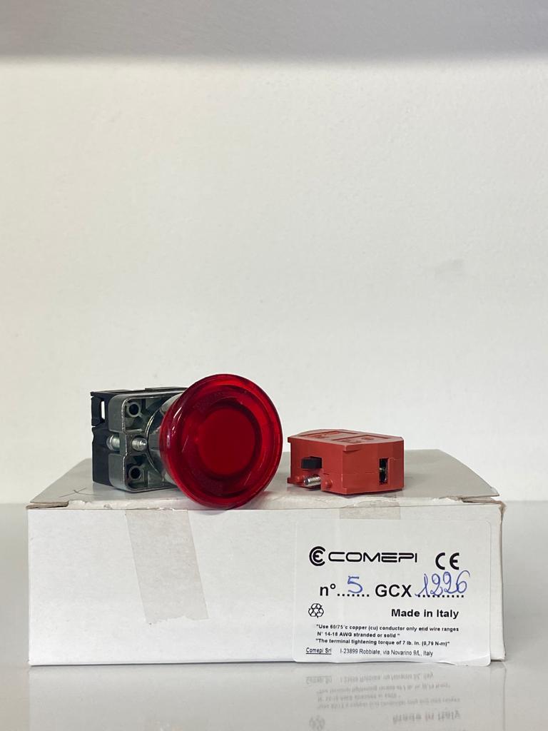 COMEPI MANTAR IŞIKLI BUTON KIRMIZI Q40mm Kalıcı 1NK kontak düzeni IP65 