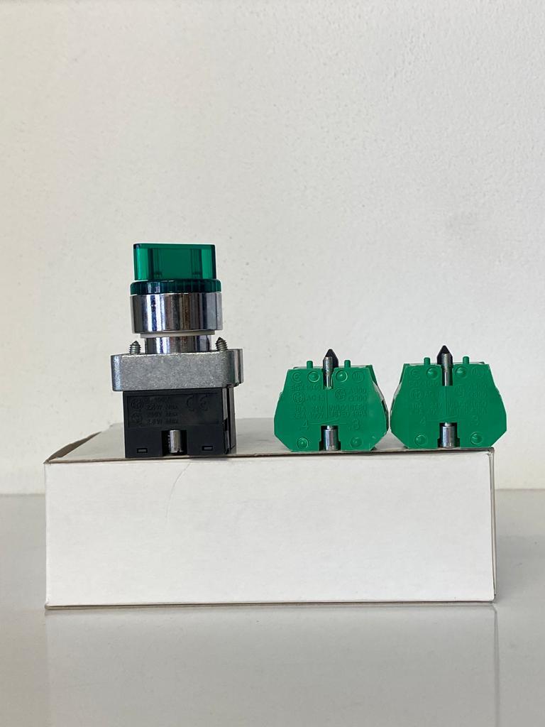 COMEPI METAL IŞIKLI MANDALLI BUTON YEŞİL Q22mm 3 Pozisyon 2NA kontak düzeni IP65