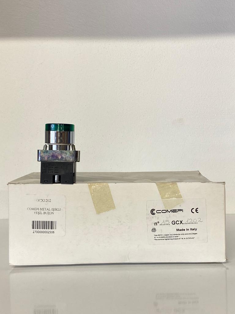 COMEPI METAL IŞIKLI YEŞİL BUTON Q22mm Yaylı 1NA kontak düzeni IP65