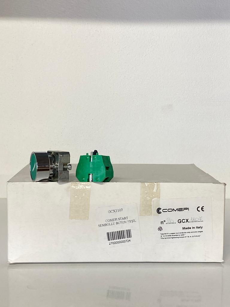 COMEPI START SEMBOLLÜ BUTON YEŞİL Q22mm Yaylı sembollü 1NA kontak düzeni IP65
