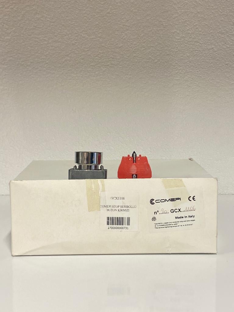 COMEPI STOP SEMBOLLÜ BUTON KIRMIZI Q22mm Yaylı sembollü 1NK kontak düzeni IP65