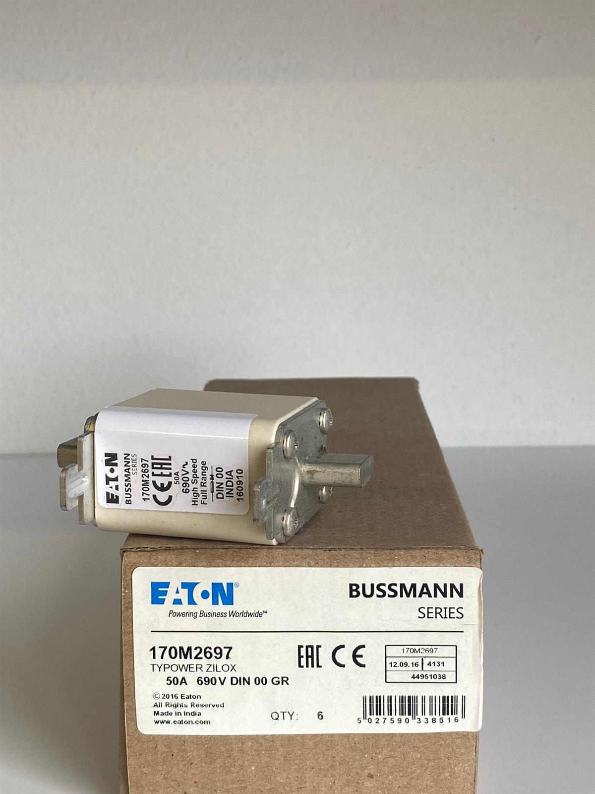 Eaton Bussmann170M2697 FUSE 50A 690V DIN 00 GR Bussmann170M2697 FUSE 50A 690V DIN 00 GR Bussmann