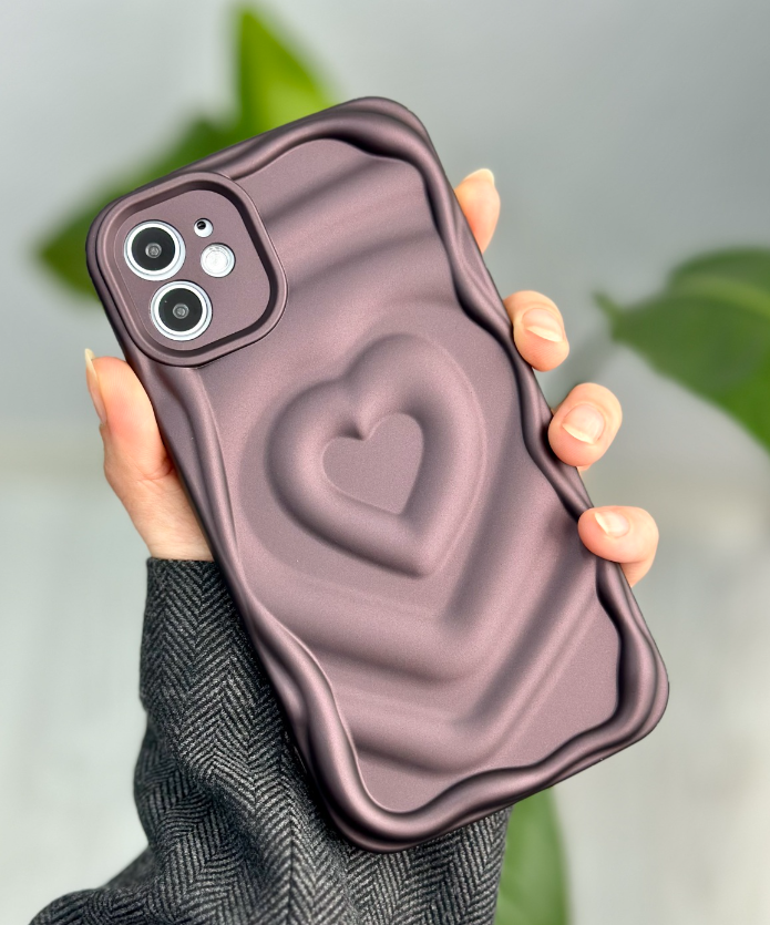  Apple Iphone 11 Uyumlu 3D Mat Kabartma Kalp Desenli Darbe Önleyici Kamera Korumalı Silikon Kılıf