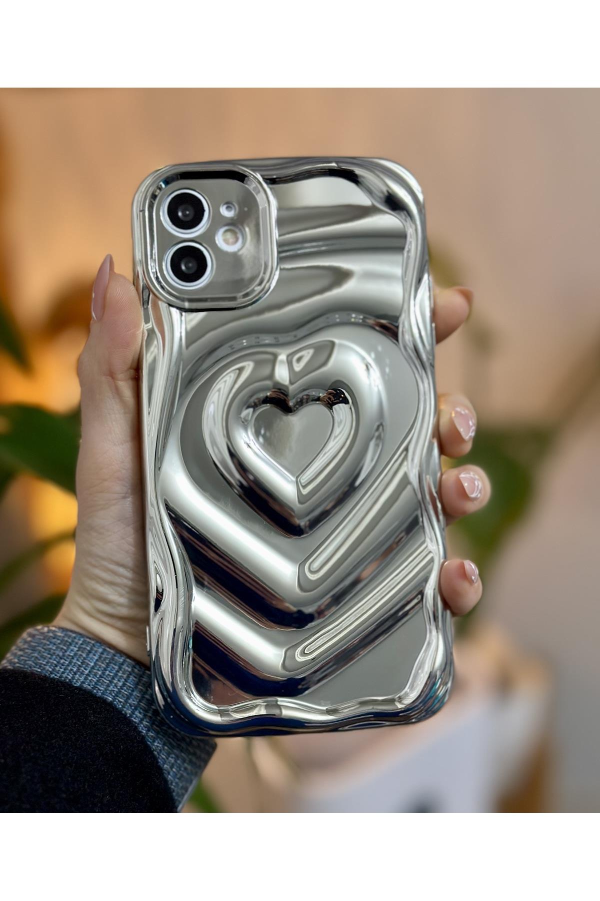 Apple Iphone 11 Uyumlu 3D Platin Kabartma Desenli Darbe Önleyici Kamera Korumalı Silikon Kılıf 11Platin, one size