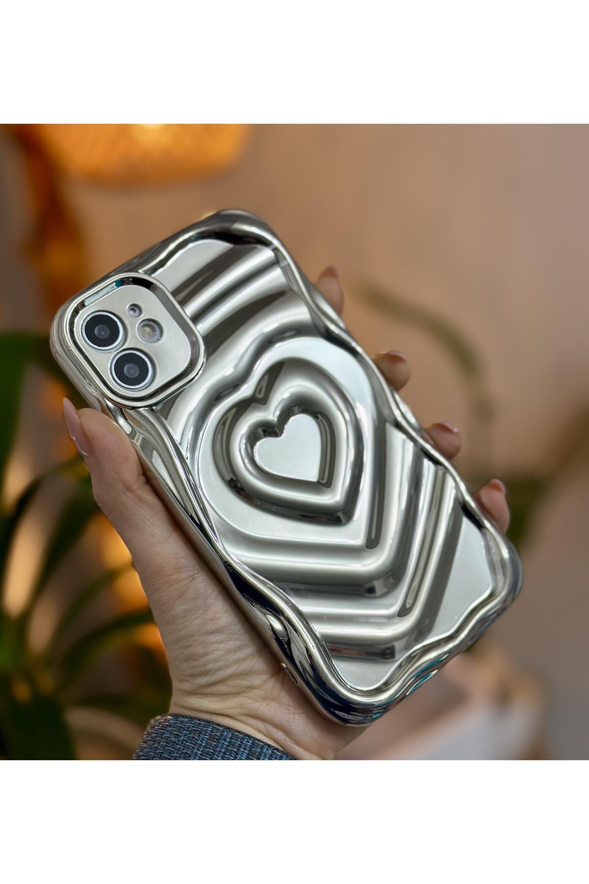 Apple Iphone 11 Uyumlu 3D Platin Kabartma Desenli Darbe Önleyici Kamera Korumalı Silikon Kılıf 11Platin, one size