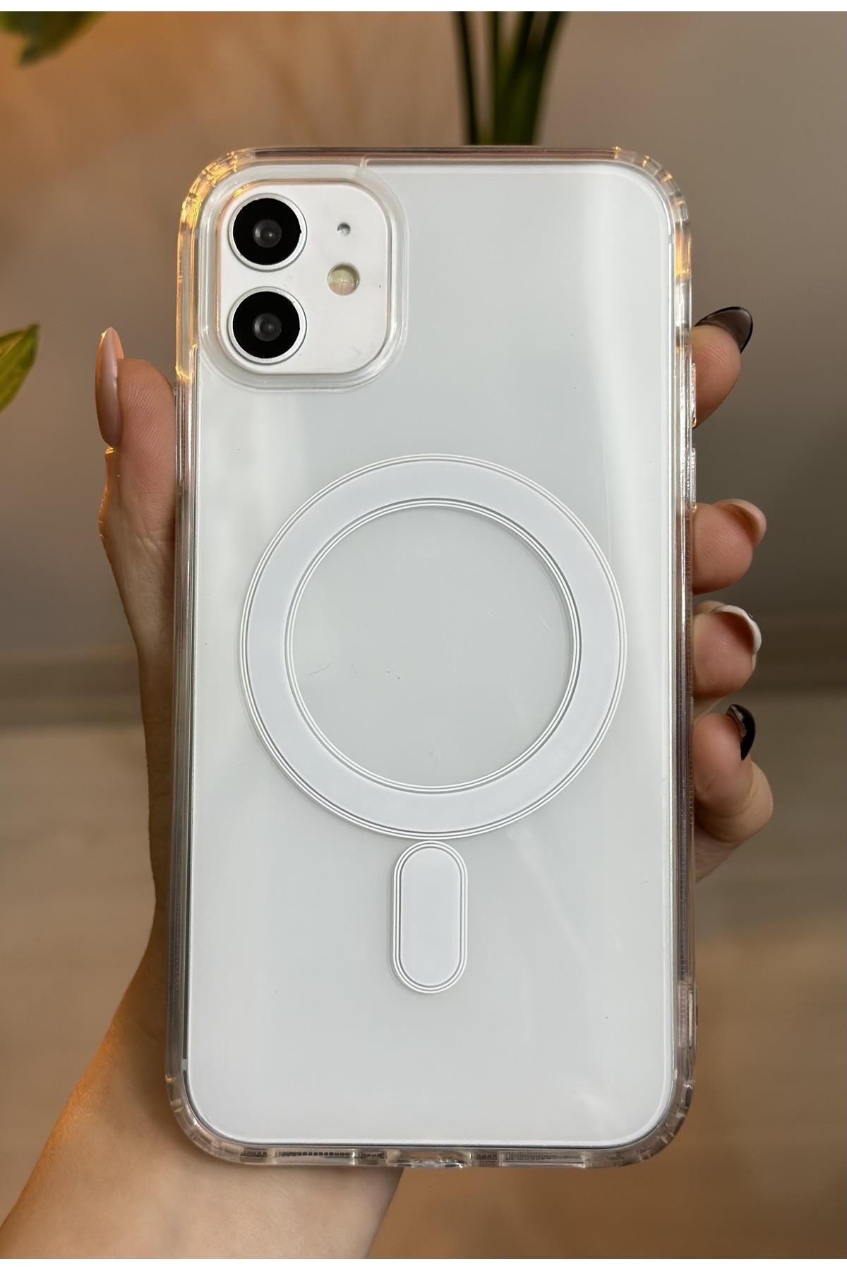 Iphone 11 (12 Görünümlü) Uyumlu MAGSAFE Özellikli Darbe Önleyici Şeffaf Silikon Kılıf 11magsafe, one size