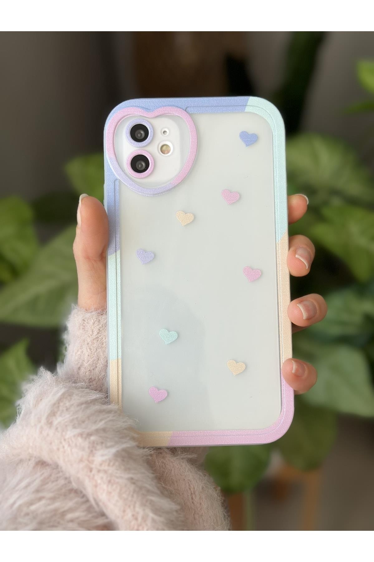Iphone 11 Uyumlu Antişok (12 Görünümlü Köşeli) Kalp Kamera Tasarımlı Silikon Kamera Korumalı Kılıf TYC00722926284, one size