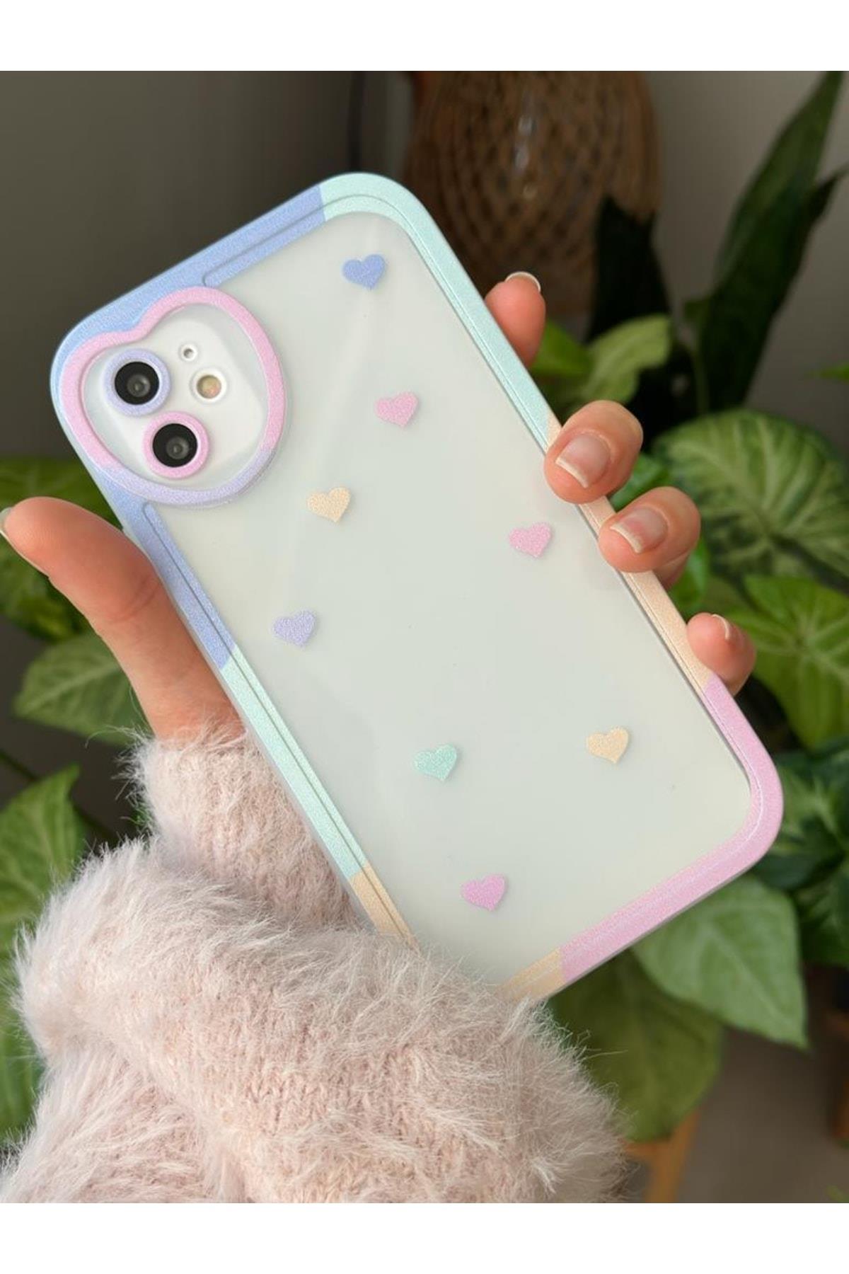 Iphone 11 Uyumlu Antişok (12 Görünümlü Köşeli) Kalp Kamera Tasarımlı Silikon Kamera Korumalı Kılıf TYC00722926284, one size