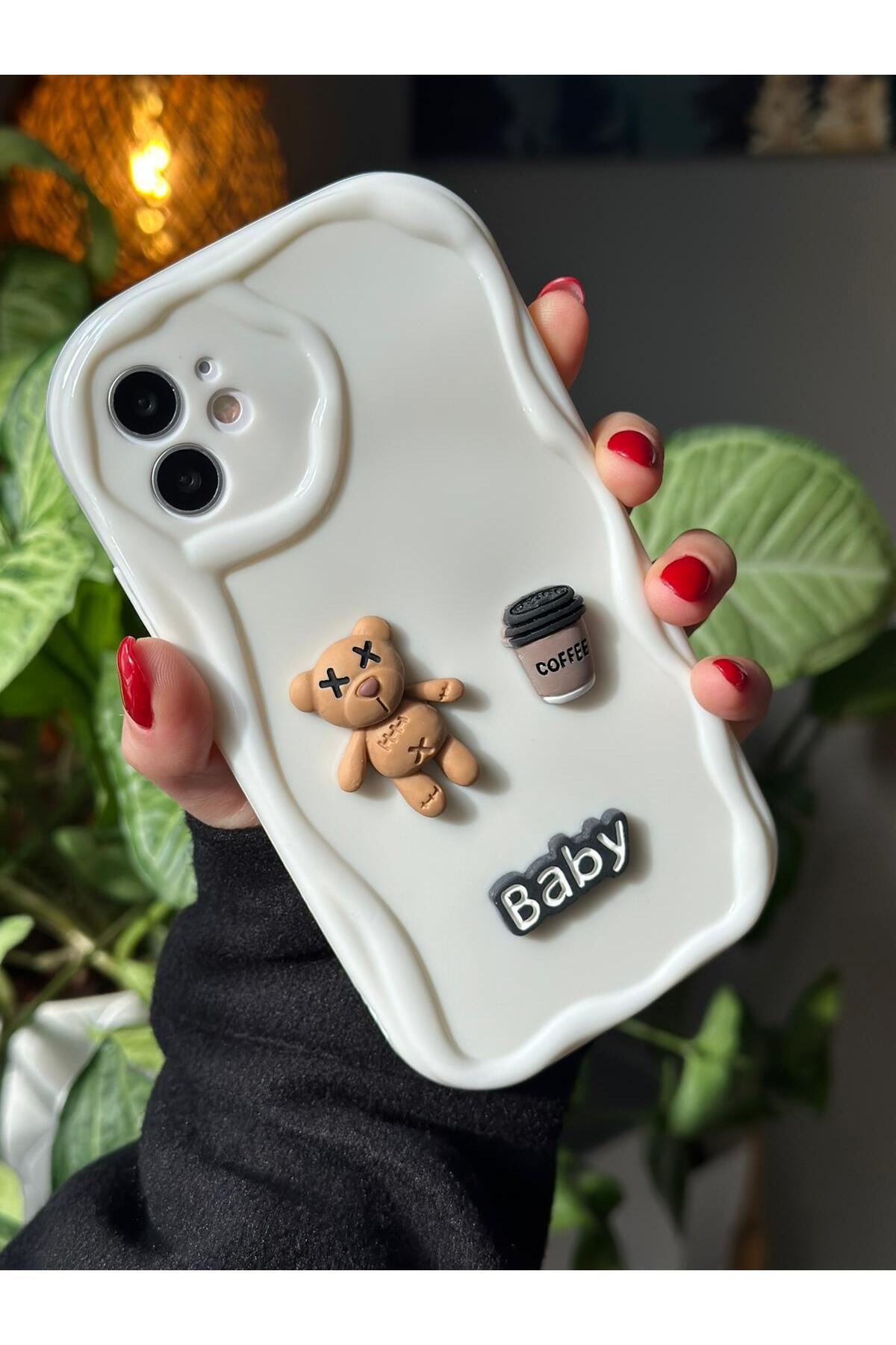 Iphone 11 Uyumlu Krem Baby Tasarımlı Yumuşak Silikon Kamera Korumalı Ayıcıklı Kılıf yuvarlakkamera, one size