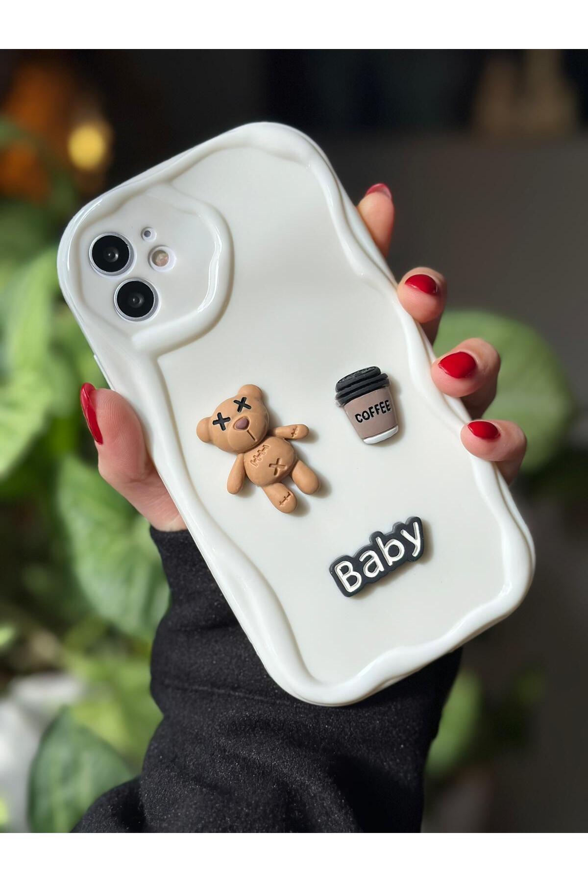 Iphone 11 Uyumlu Krem Baby Tasarımlı Yumuşak Silikon Kamera Korumalı Ayıcıklı Kılıf yuvarlakkamera, one size