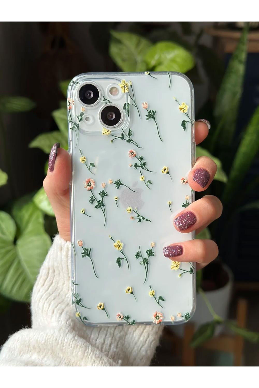İPhone 13 ve 14  Uyumlu Şeffaf Baskı Desenli Silikon Kılıf