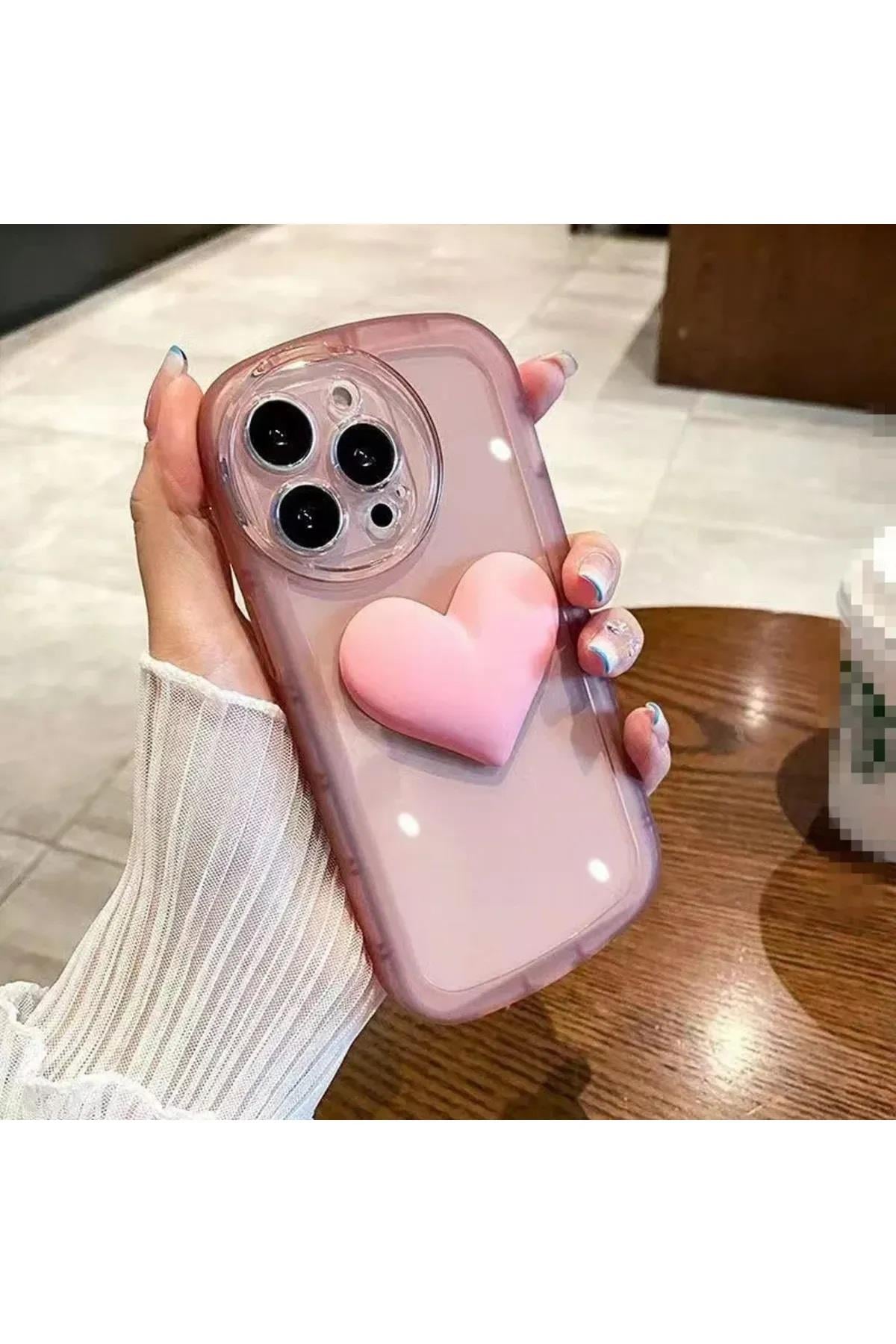 Iphone 14 PROMAX Renkli Şeffaf 3d Oyuncaklı Kalp Tasarımlı Silikon Kılıf
