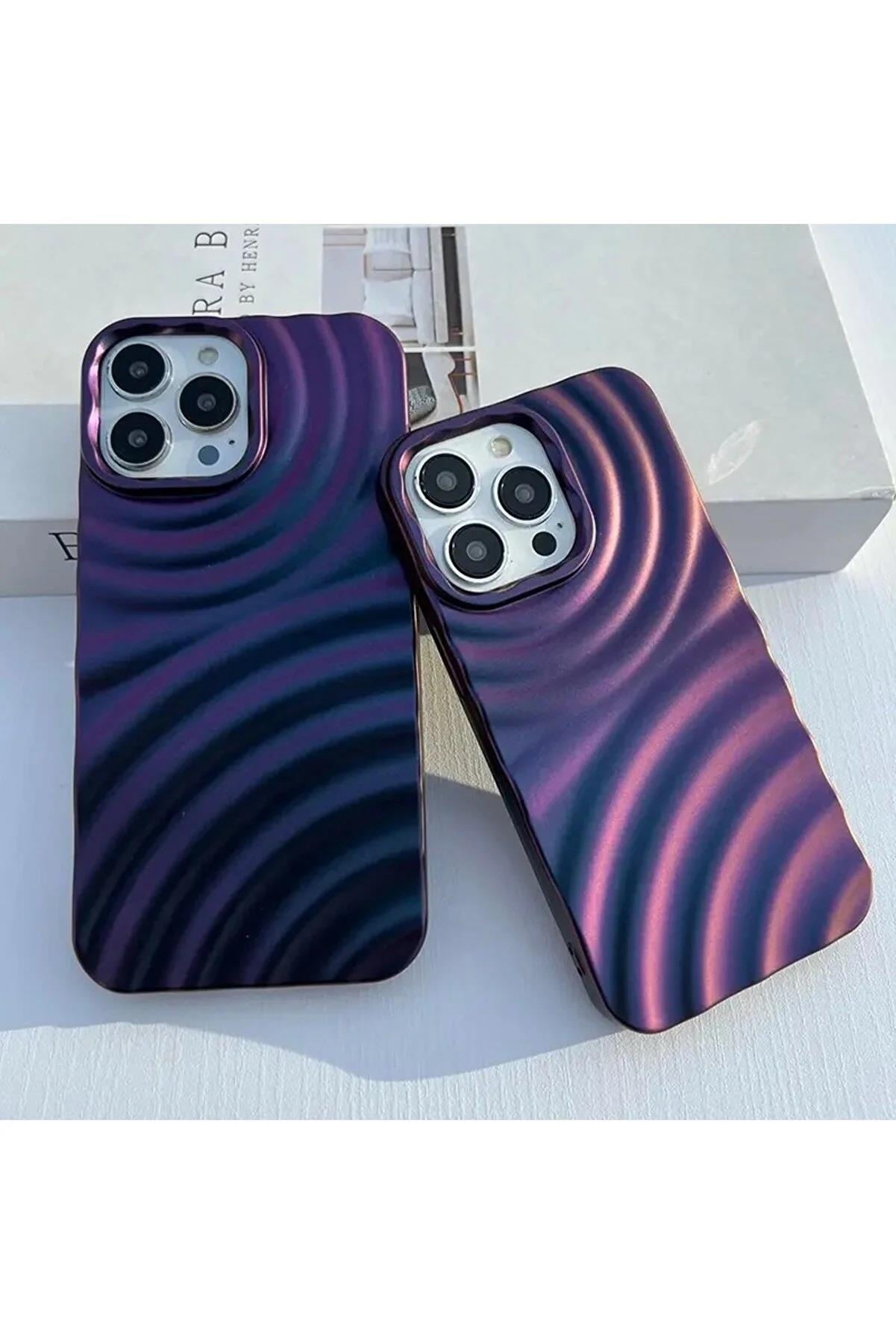 Iphone 14 promax Uyumlu 3d Aurora Kabartma Mor Renk Geçişli Mat Silikon Kılıf