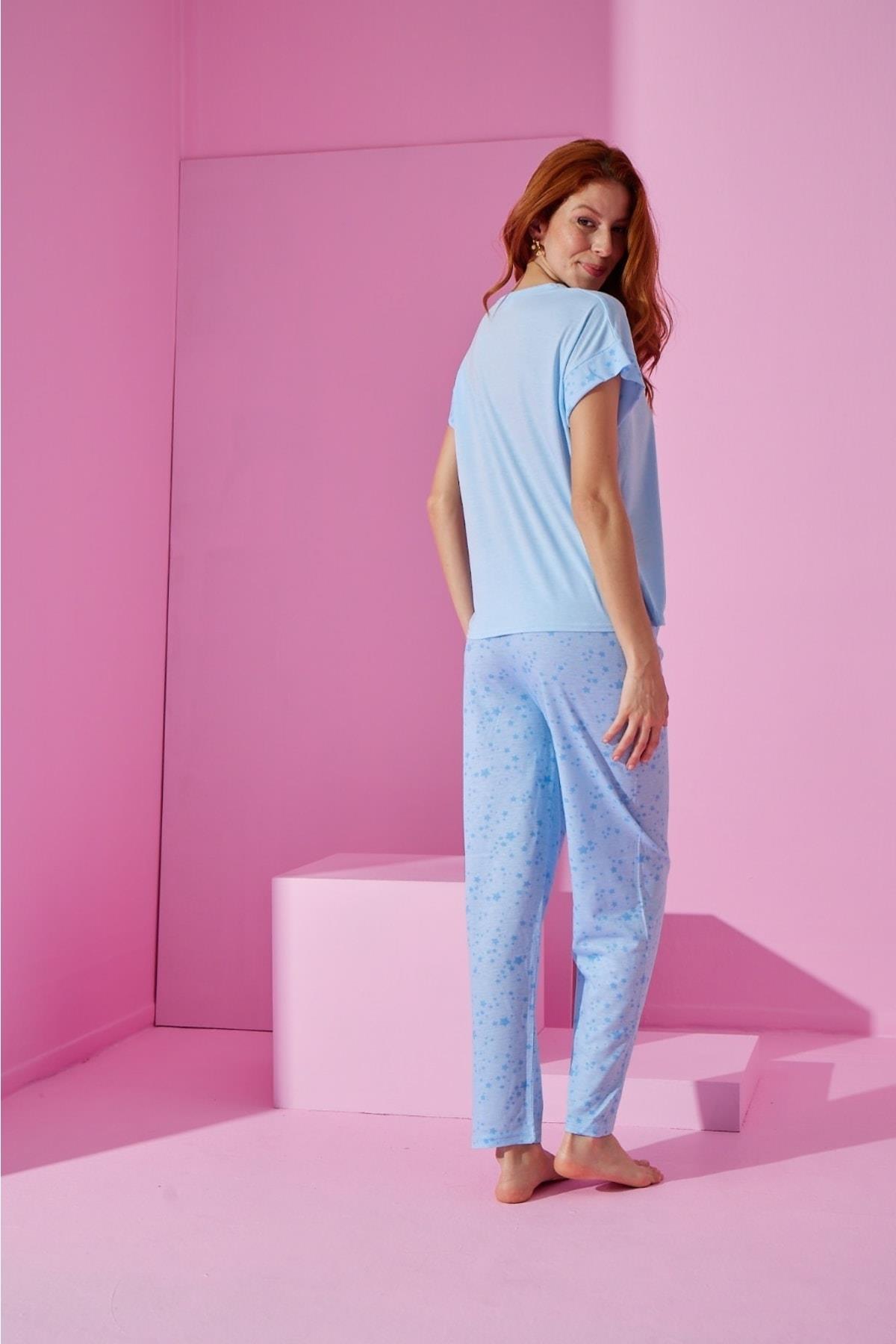 Mavi Yıldız Desenli Pijama Takımı