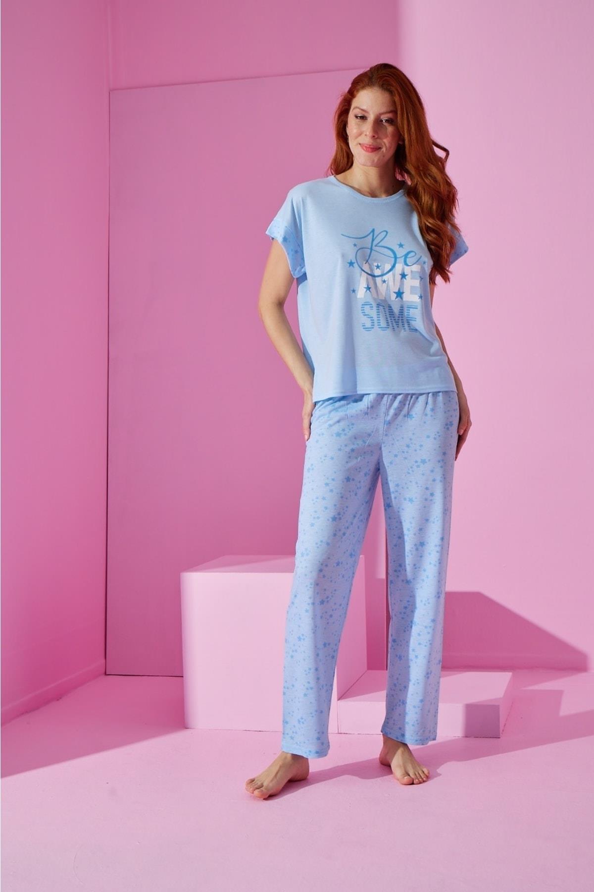 Mavi Yıldız Desenli Pijama Takımı