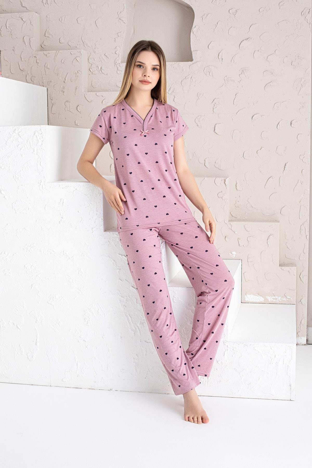 Pembe Kalp Desenli Pijama Takımı