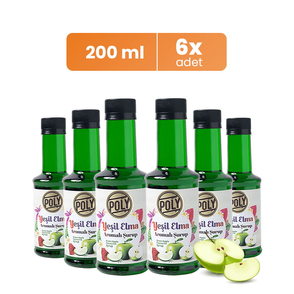 6 Pack Green Apple Flavored Coffee Syrup 200 Ml. (6x200ml.)