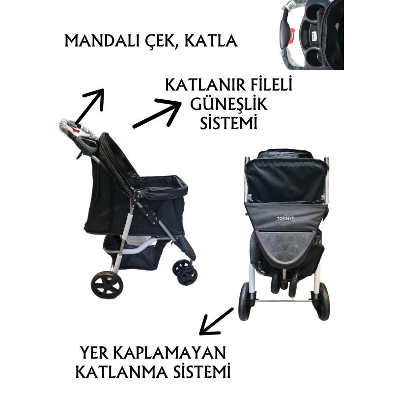 Tommy Evcil Hayvan Arabası 80x46x99cm Siyah Max 15 Kg