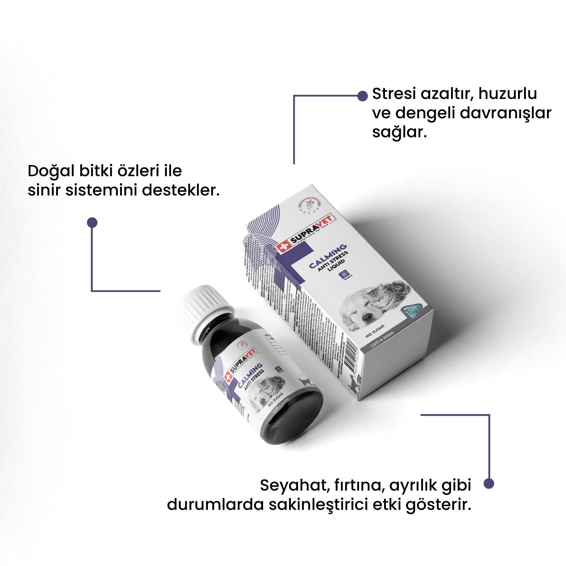 Supravet Calming Anti Stress Kedi ve Köpekler İçin Sıvı Sakinleştirici Damla 100 ml