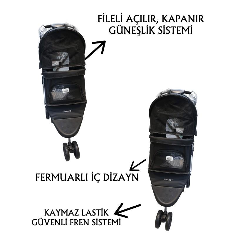 Tommy Evcil Hayvan Arabası 80x46x99cm Siyah Max 15 Kg