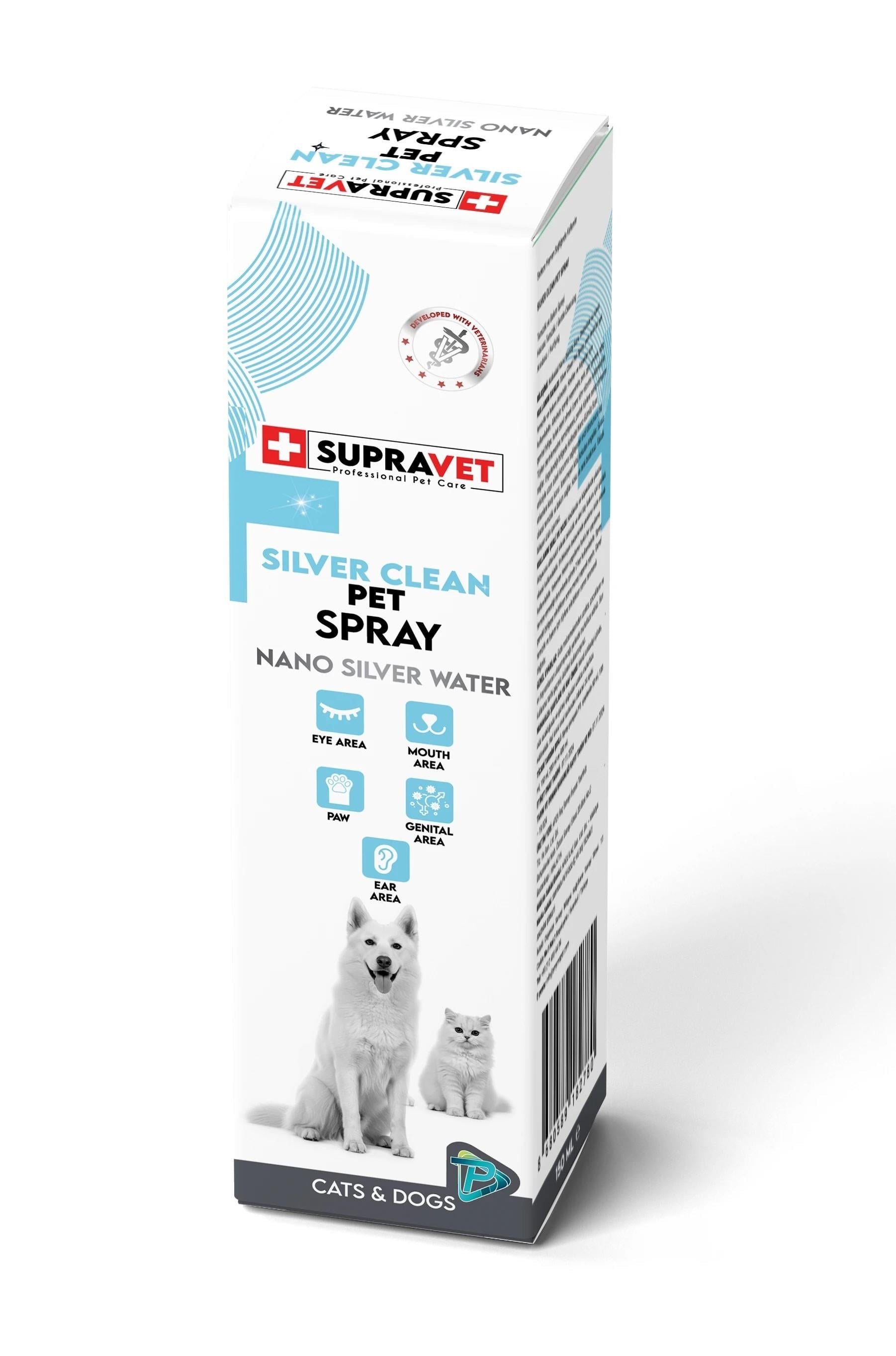 Supravet Silver Clean Nano Gümüş Suyu Çok Amaçlı Kedi ve Köpek Deri Bakım Spreyi 150 Ml