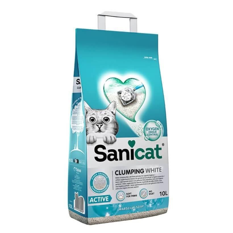 Sanicat Clumping White Active Marsilya Sabunu Kokulu Topaklanan Tozsuz Kedi Kumu 10L