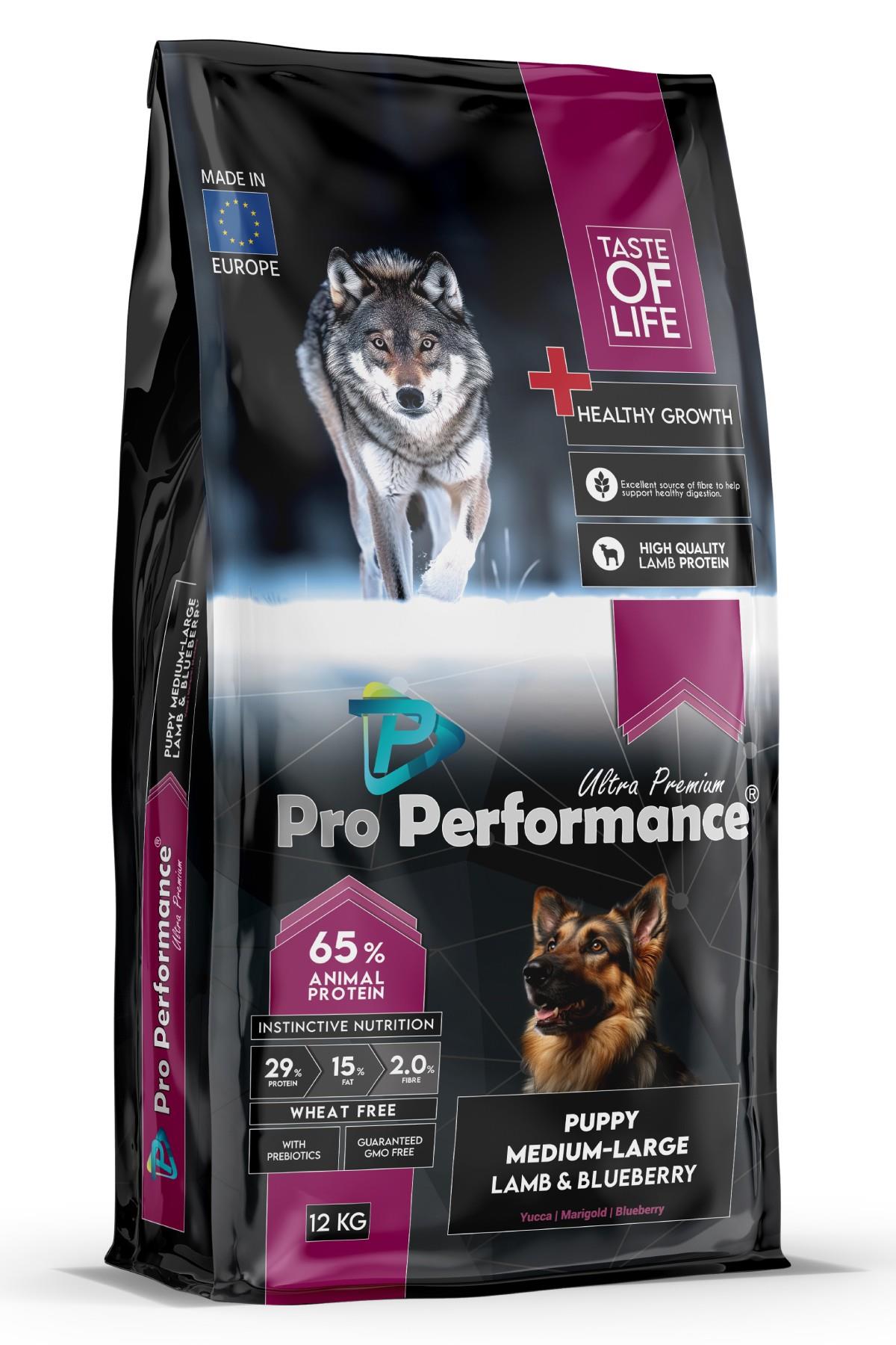 Pro Performance Kuzulu ve Yaban Mersinli Orta ve Büyük Irk Yavru Köpek Maması 12 Kg