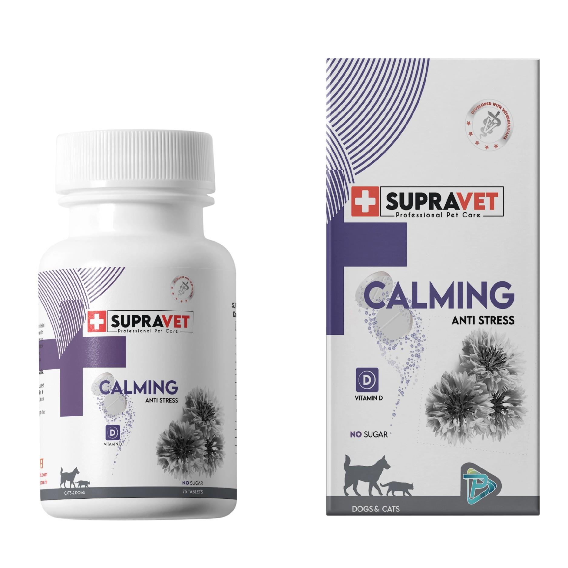 Supravet Kedi ve Köpekler için Sakinleştirici Calming Tablet + VİTAMİN D ( 75 Tablet )