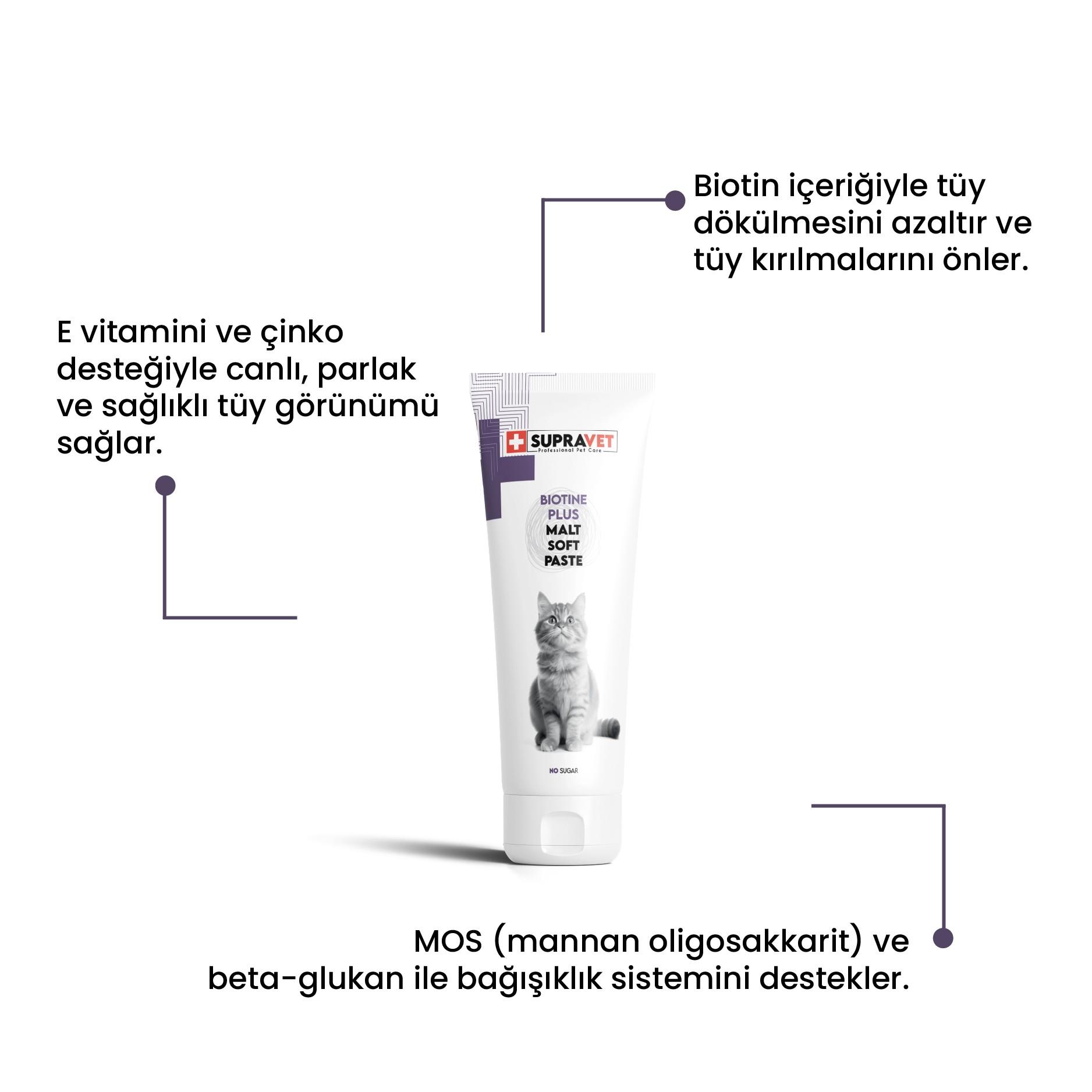 Supravet Biotine Plus Kediler için Tüy Sağlığı Güçlendirici Malt Paste 100gr