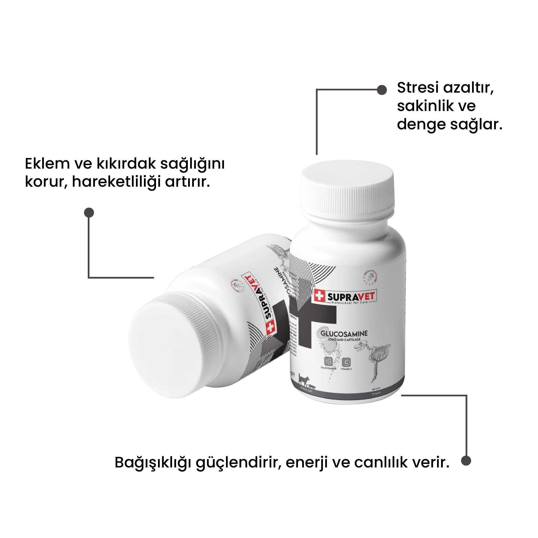Supravet Kedi ve Köpek Eklem Sağlığı Güçlendirici Glukozamin Tablet+Vitamin C 75 Tablet
