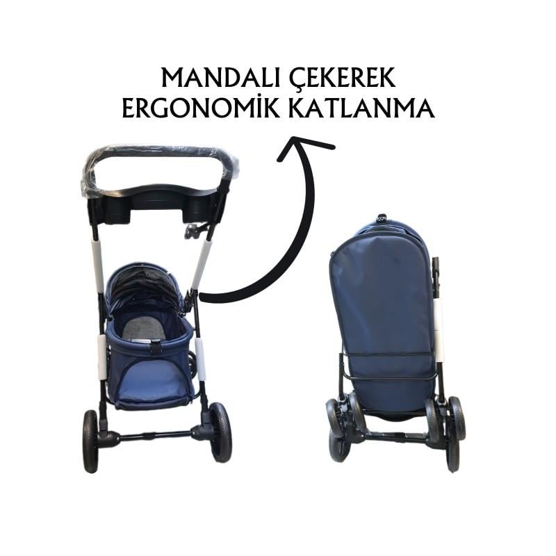 Tommy Evcil Hayvan Arabası 85x46x91,5cm Lacivert Max 15 Kg