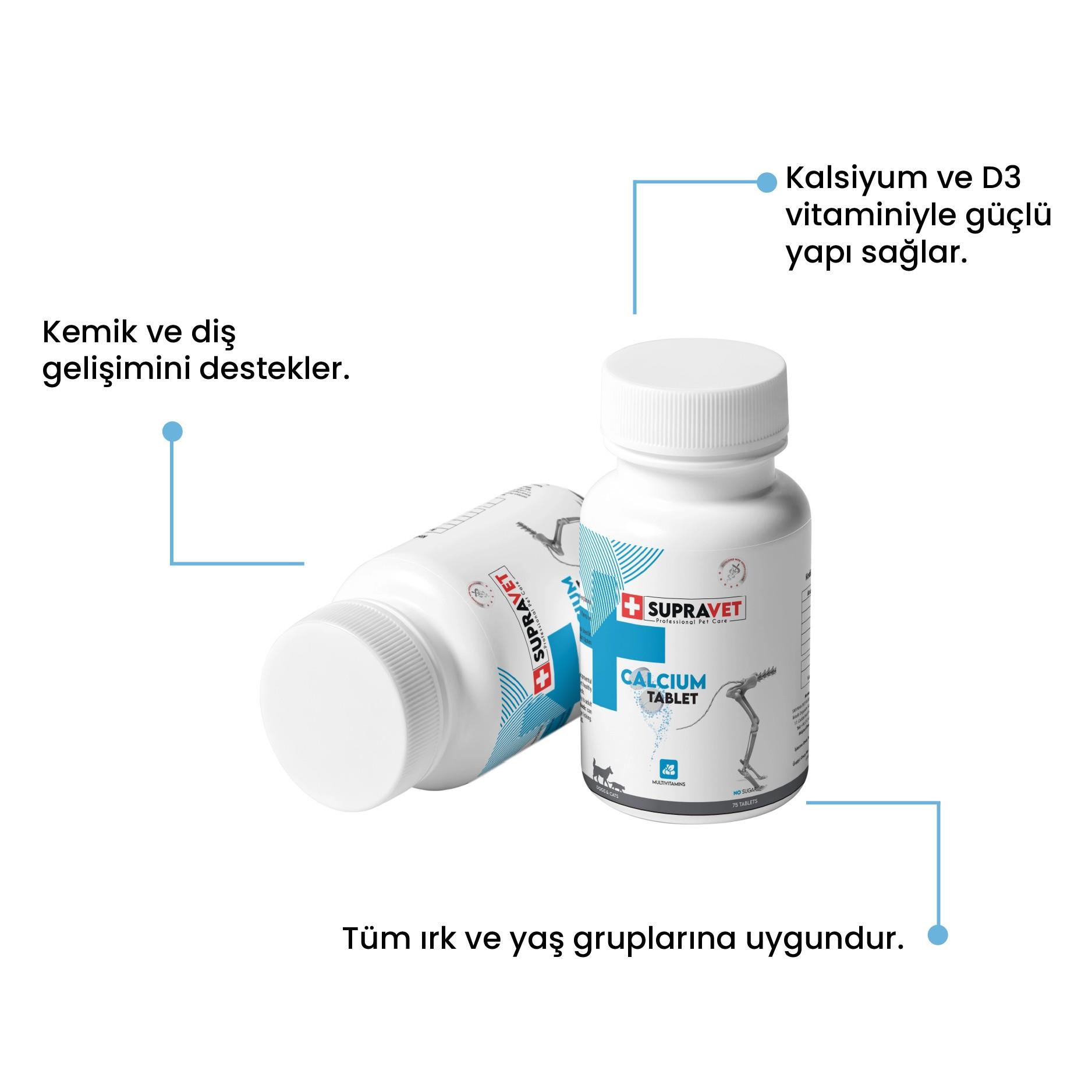Supravet Calcium Kedi ve Köpekler İçin Kalsiyum Tablet 75 Adet