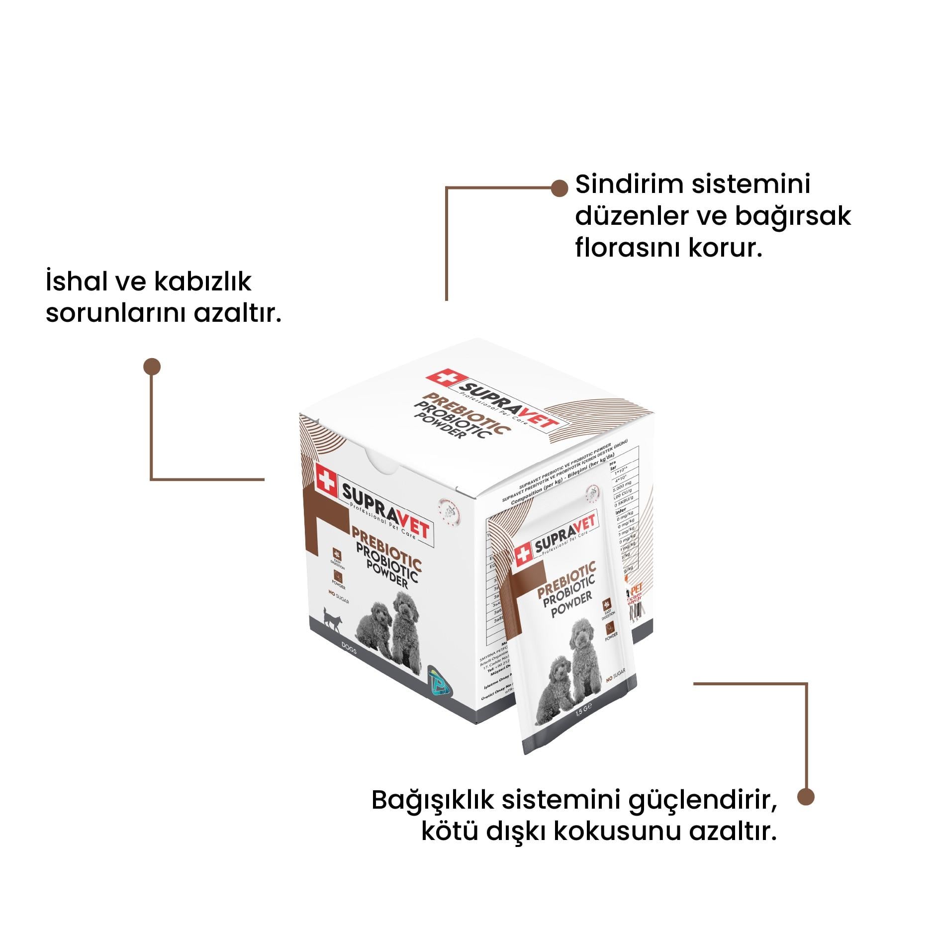 Supravet Probiyotik Köpek Bağışıklık Güçlendirici Toz Prebiyotik Takviyesi 1,5 gr x 30 Adet