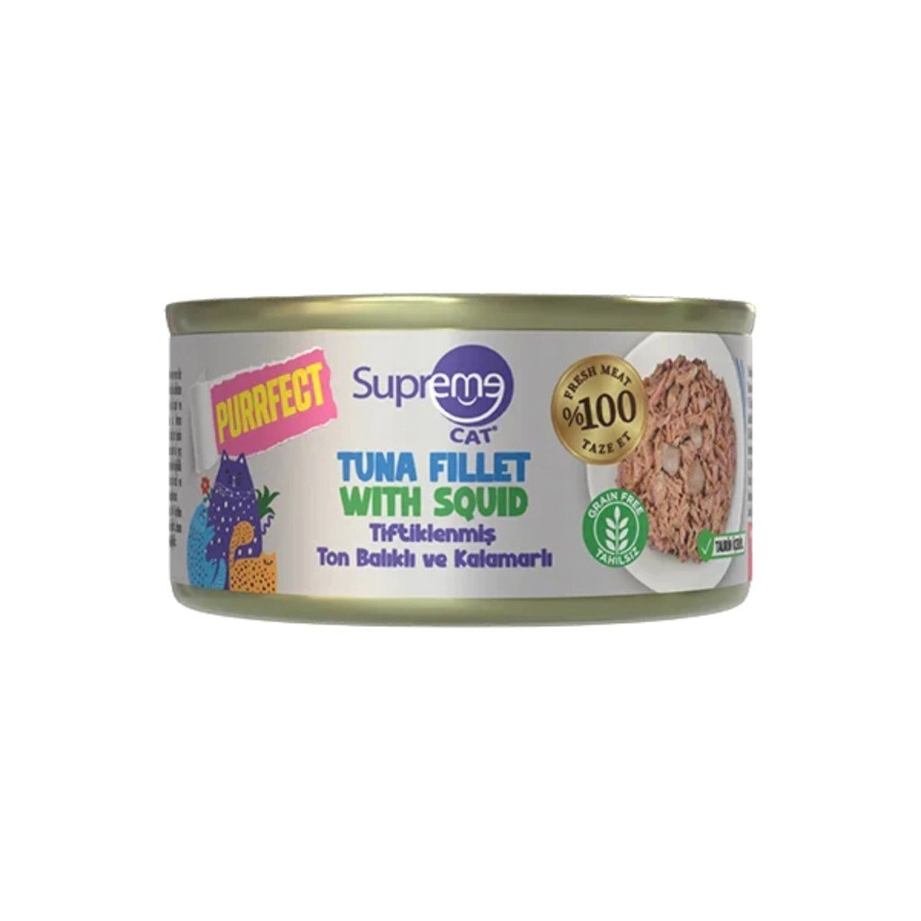 Supreme Tiftiklenmiş Ton Balıklı ve Kalamarlı Yetişkin Kedi Konservesi 70gr