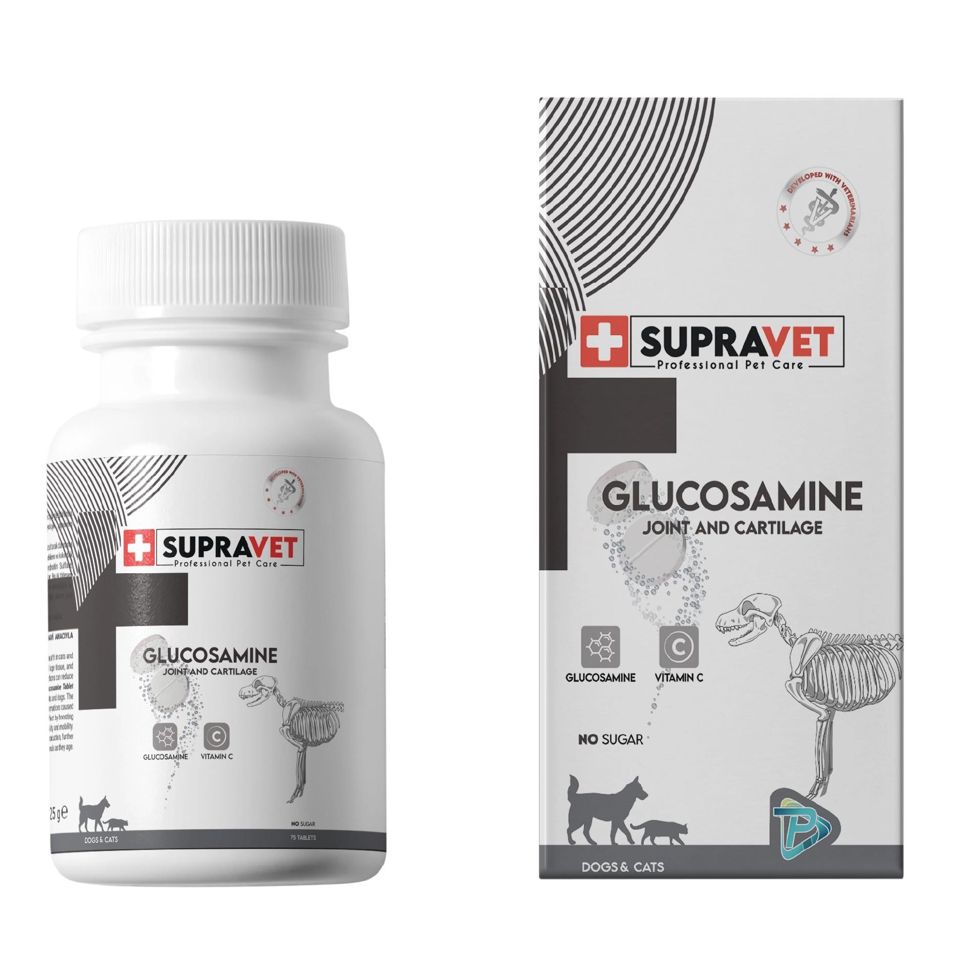 Supravet Kedi ve Köpek Eklem Sağlığı Güçlendirici Glukozamin Tablet+Vitamin C 75 Tablet