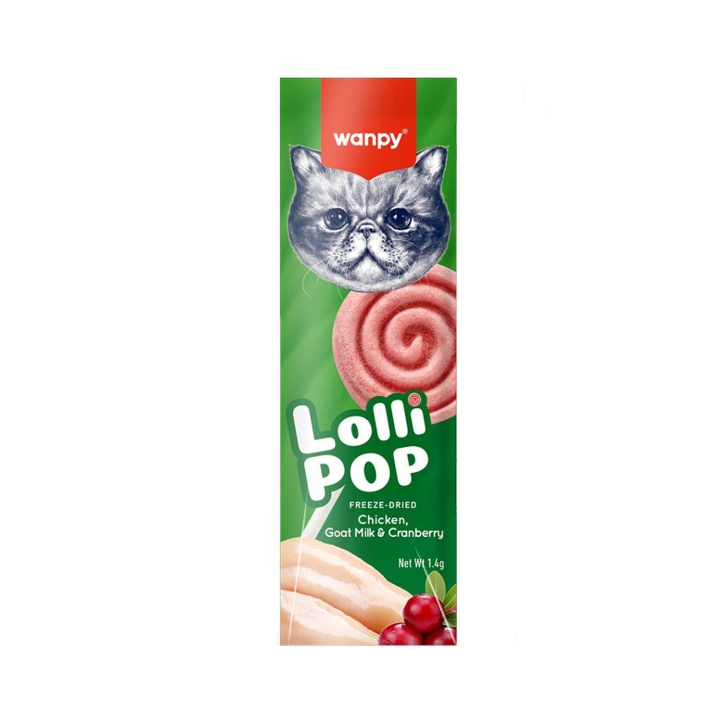 Wanpy LolliPop Dondurularak Kurutulmuş Kızılcıklı Lolipop Kedi Ödül Maması 1,4gr (10'lu)