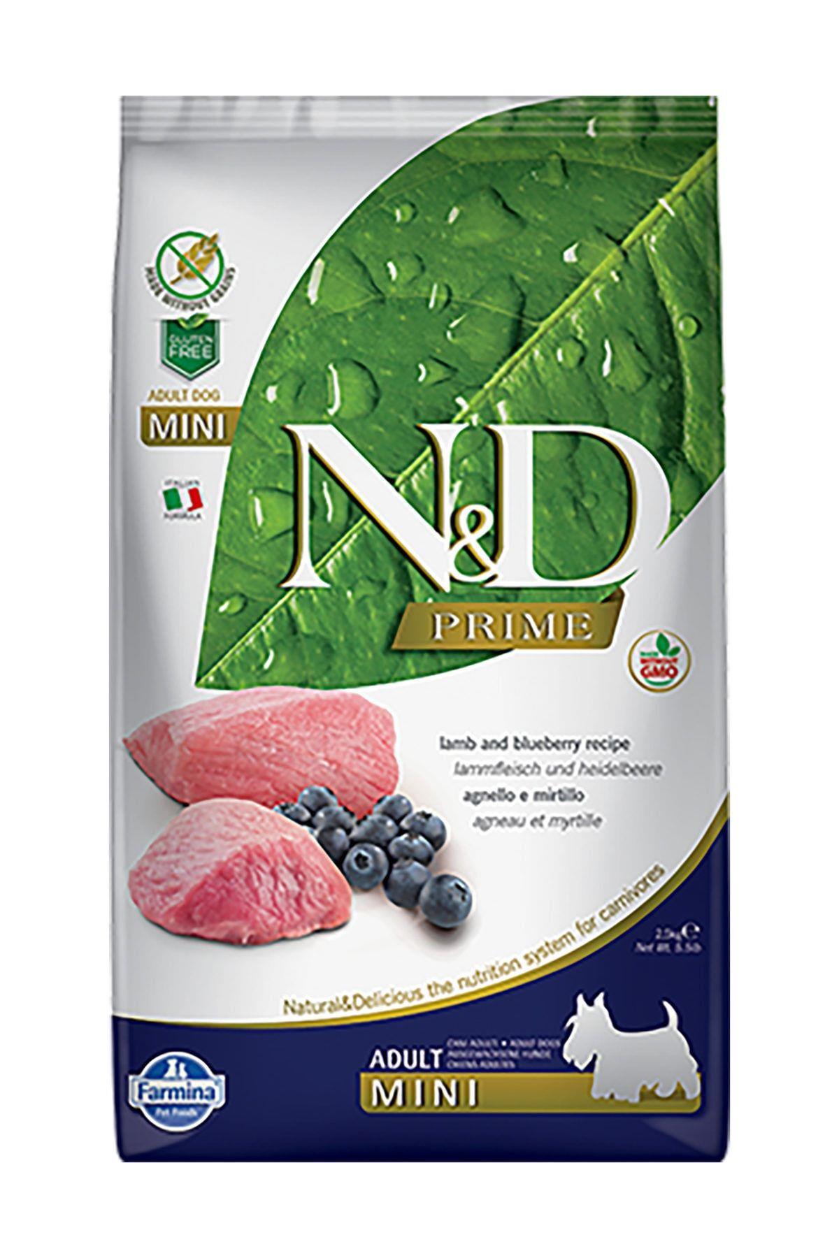 N&D Prime Kuzu Etli ve Yaban Mersinli Küçük Irk Tahılsız Yetişkin Köpek Maması 2,5kg