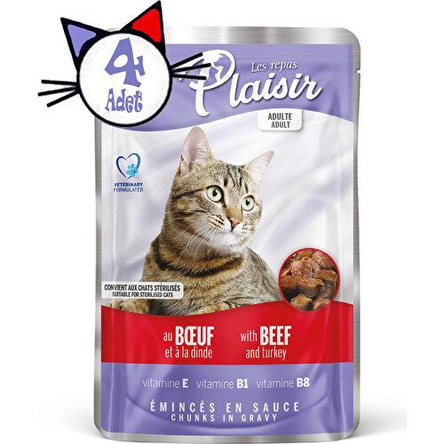 Plaisir Pouch Sığır Etli&hindili 100GR Yaş Kedi Maması 4 Adet