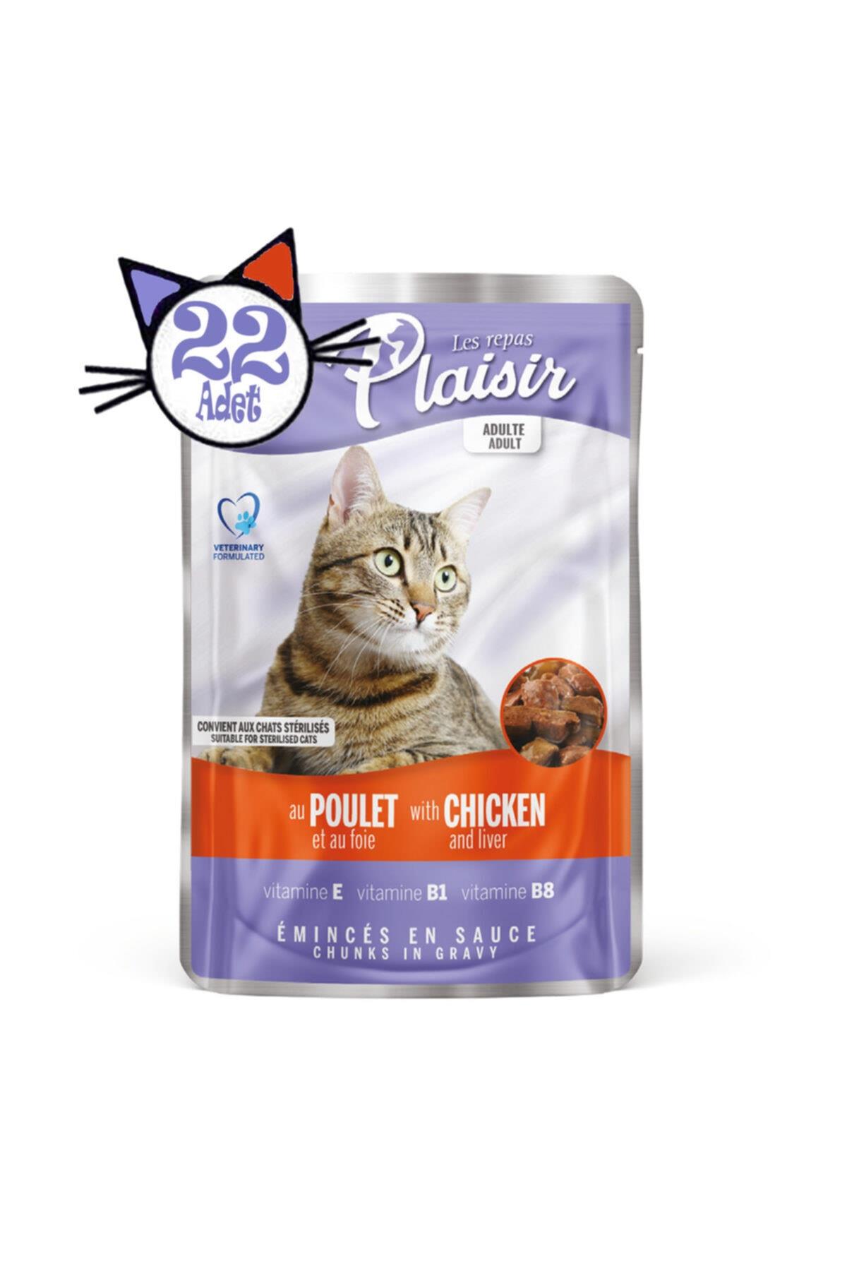 Plaisir Pouch Tavuk Etli ve Ciğerli 100GR Yaş Kedi Maması 22 Adet