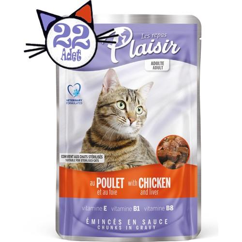 Plaisir Pouch Tavuk Etli ve Ciğerli 100GR Yaş Kedi Maması 22 Adet
