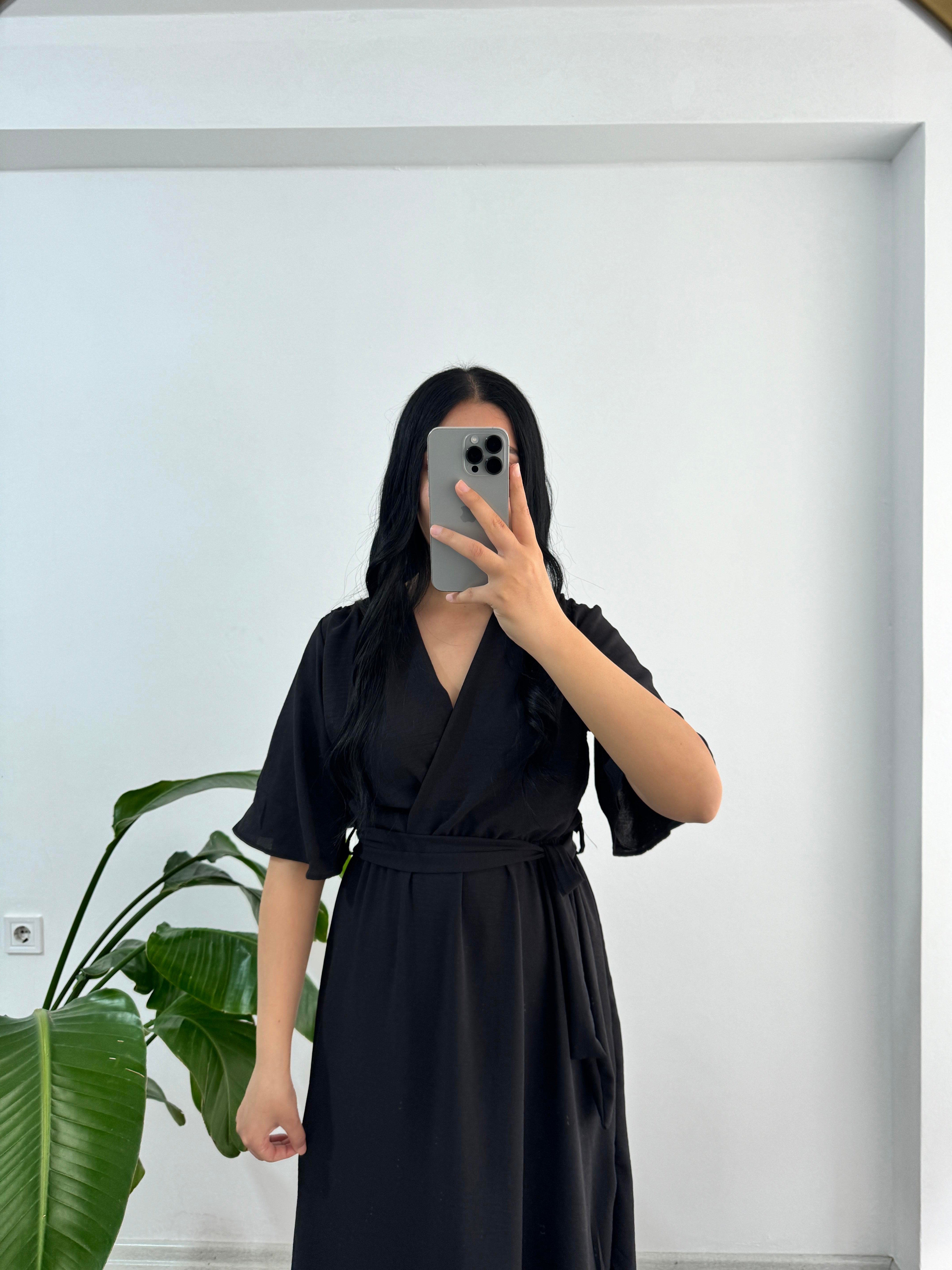 Aerobin Kumaş Siyah Elbise