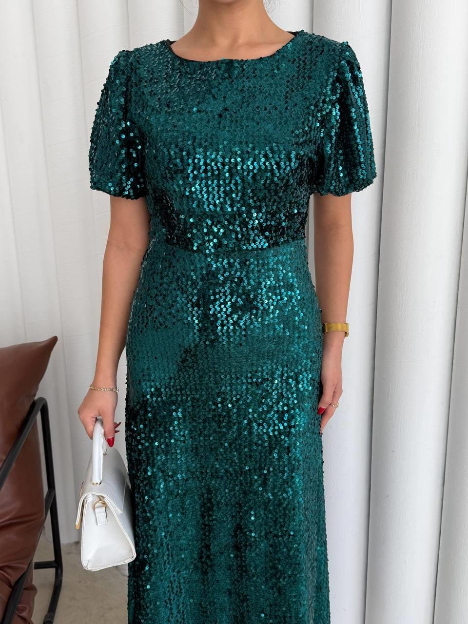 Asmil Payetli Yeşil Elbise