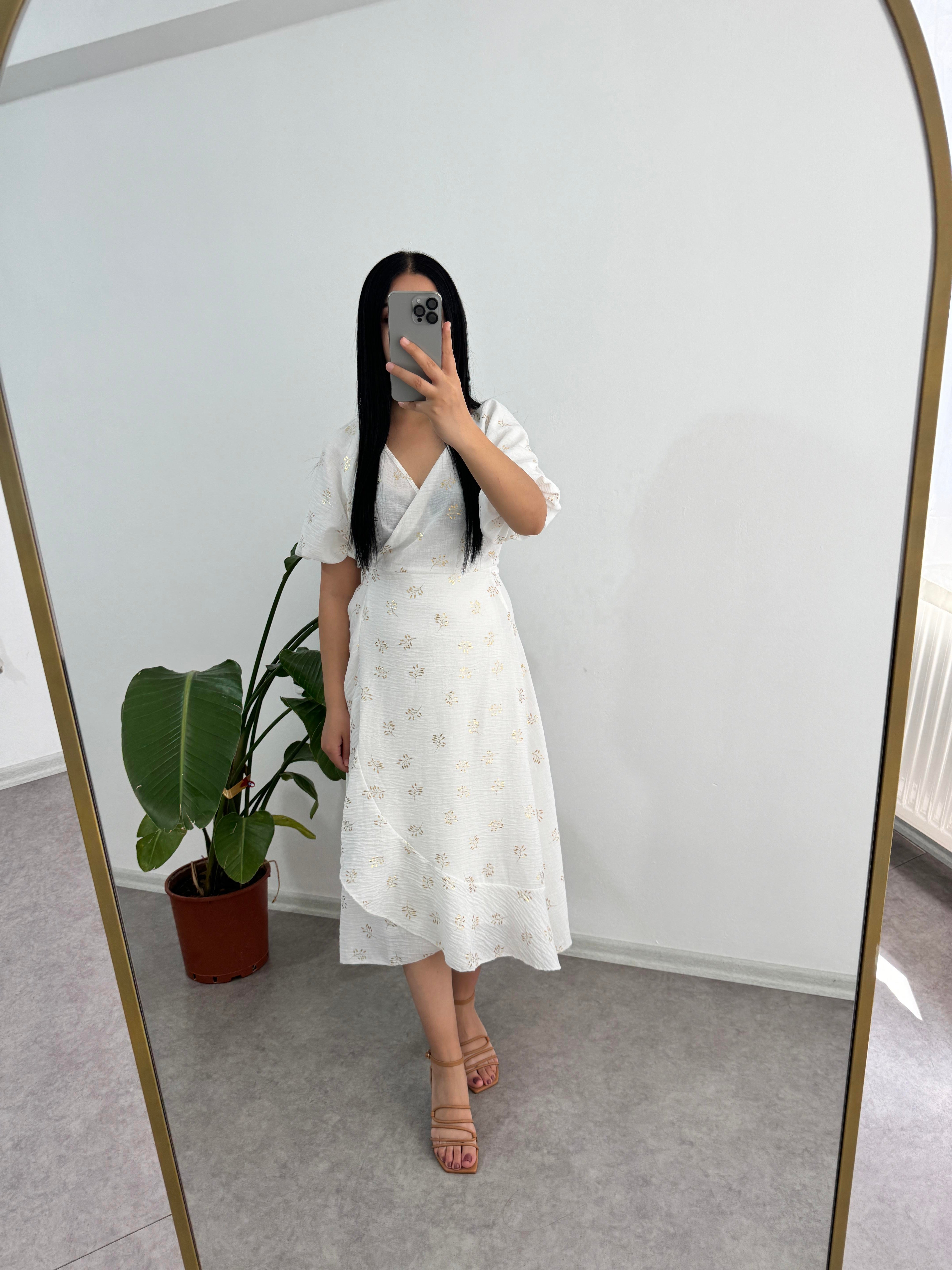 Balon kol Ekru Elbise 